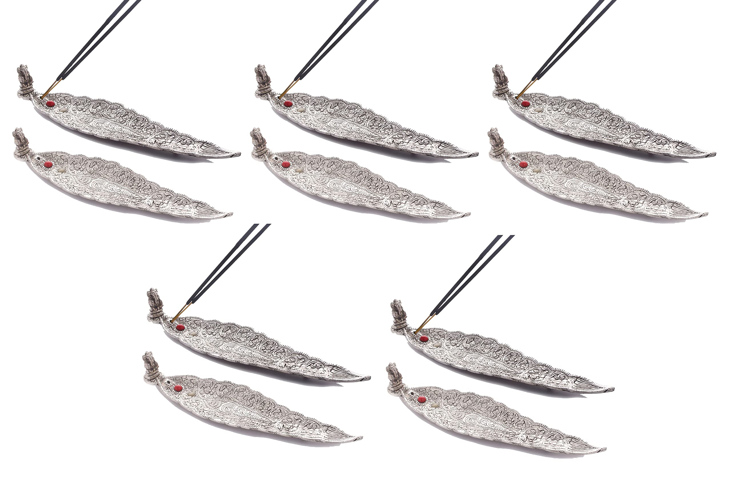 Crafticia Aluminum Incense Holder & Ash Catcher Agarbatti Stand Featuring Ganesh Figurine (9x2 inch) (Silver, 10)