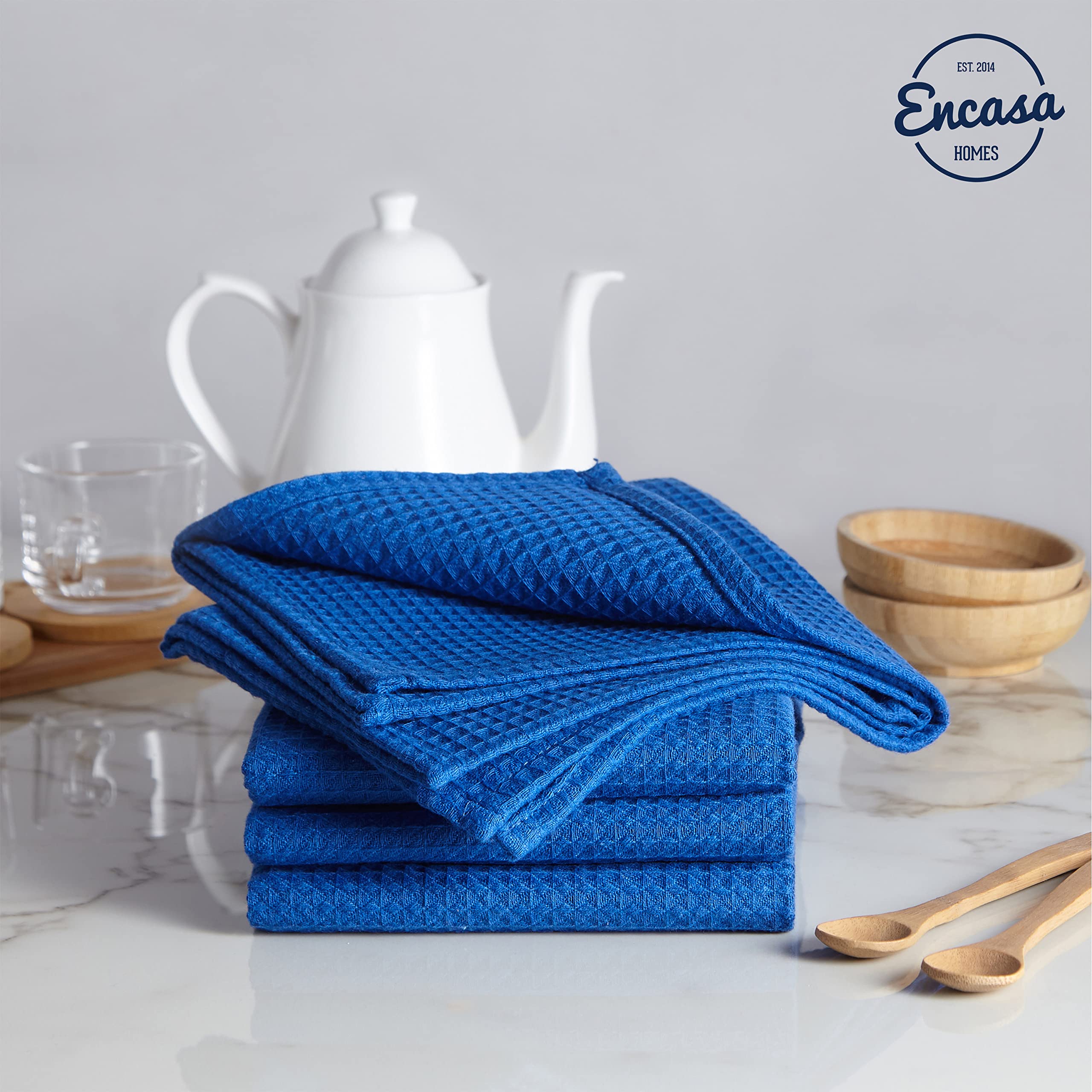Encasa Xo Kitchen Dish Towels Set | White | Waffle Weave And Flat Hand Tea Towel | 28''X18'' | Quick Drying Reusable Cotton Wash