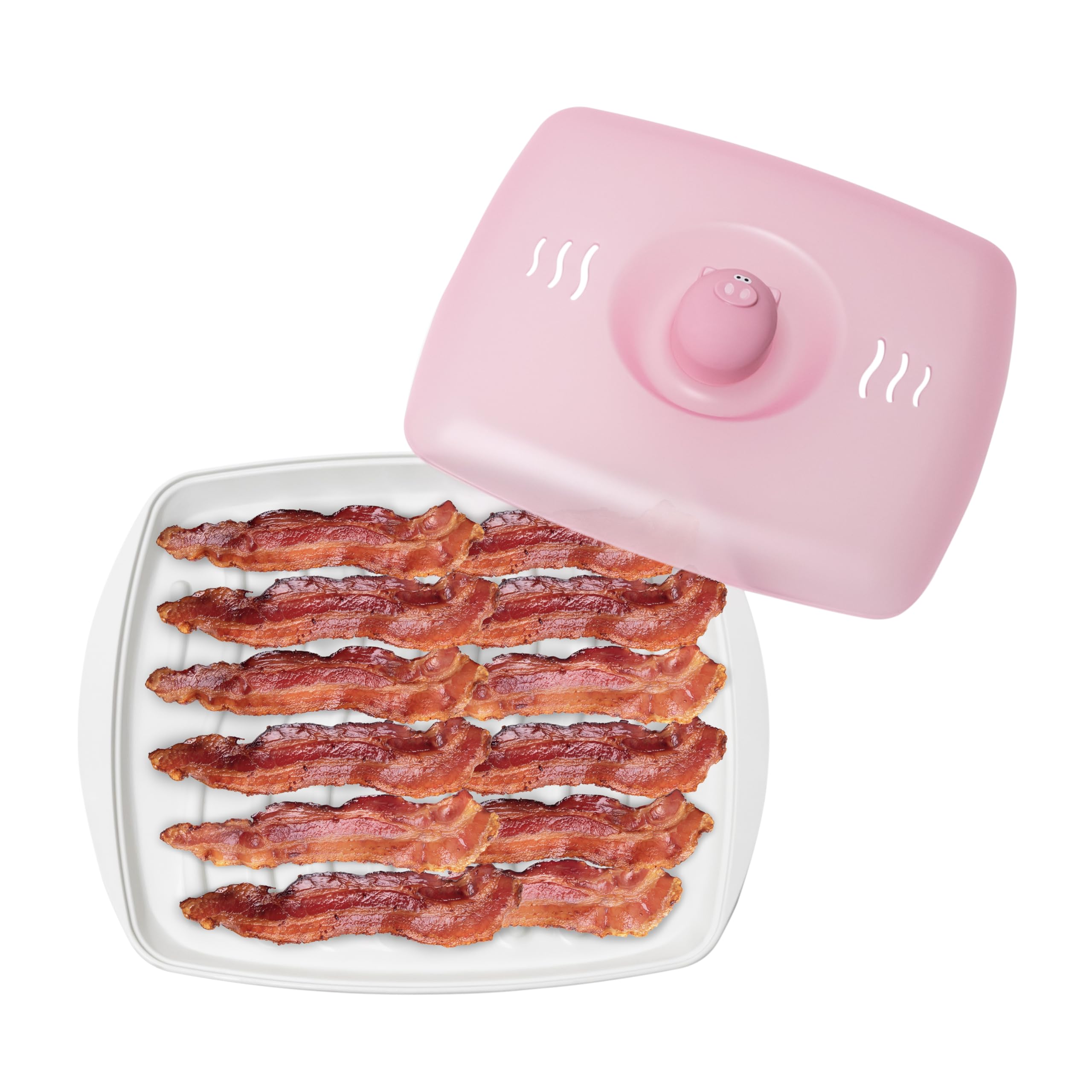 Joie Piggy Microwave Bacon Tray with Splatter Lid, Holds 45 Strips of Bacon, Easy BLTs, Convenient Kitchen Tool, BPAFree