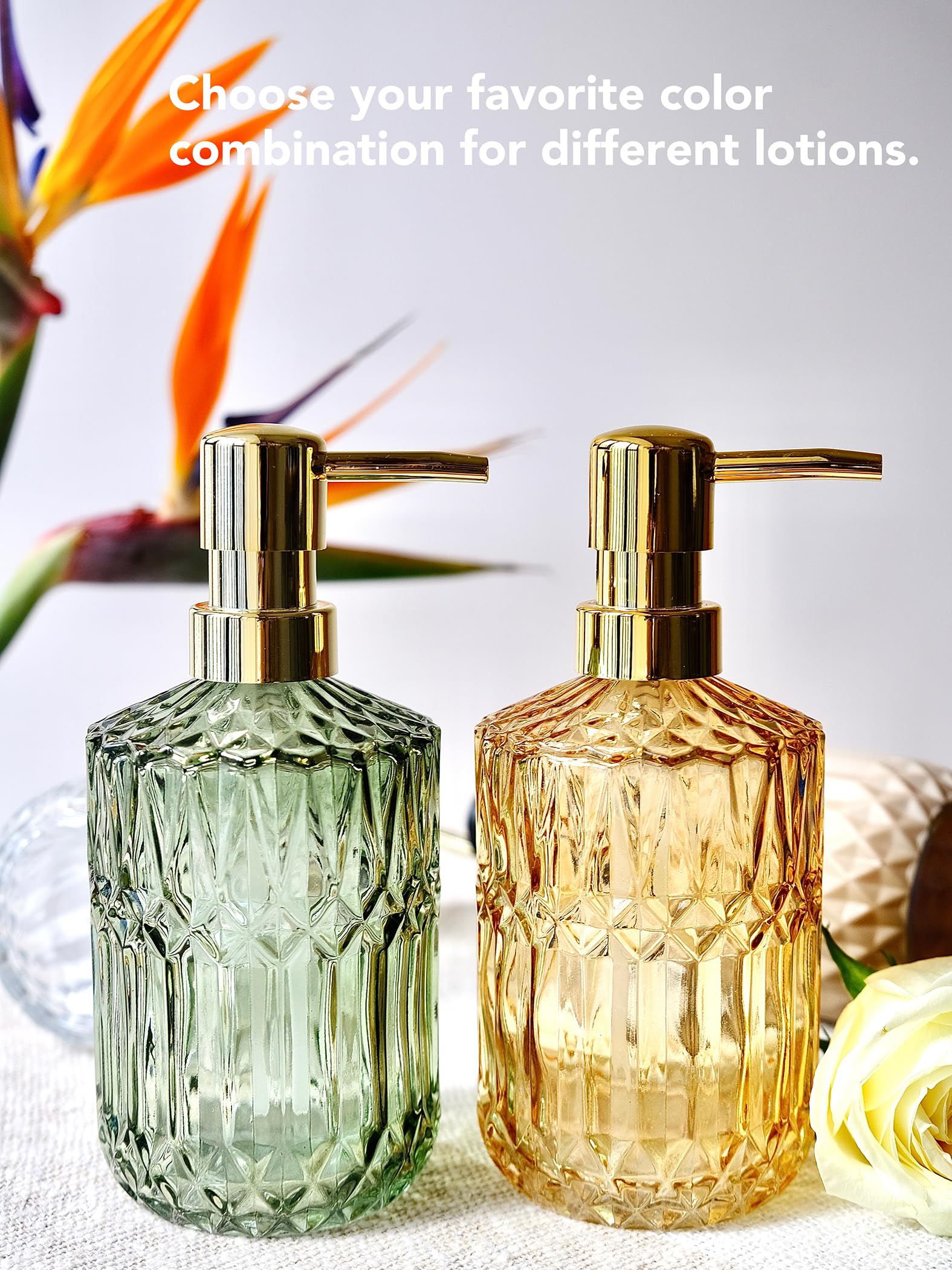 Lamarriti Clear Soap Dispenser With Rust Proof Pump, Green Glass Hand Dispenser, 13.5 Oz Dish Soap Dispenser For Bathroom And Ki