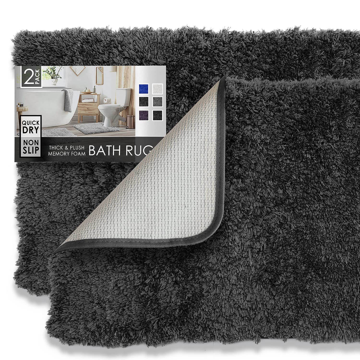 Clara Clark Bathroom Rugs, Ultra Soft Shaggy Bath Rugs - Bath Mats For Bathroom, Machine Wash, Non Slip Backing Rubber, 2 Piece