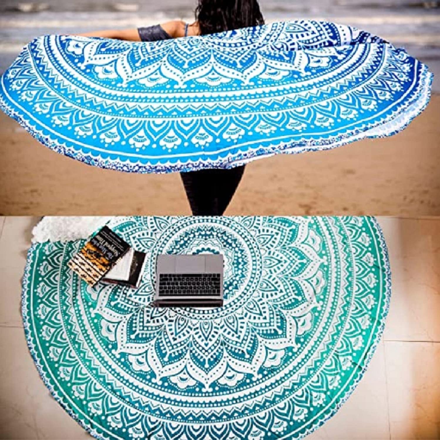 Dinning Home Decor Yoga Mat Coffee Table Picnic Blanket Light Weight Durable Washable Round Tablecloth Cover Medium Pack of 2 Si