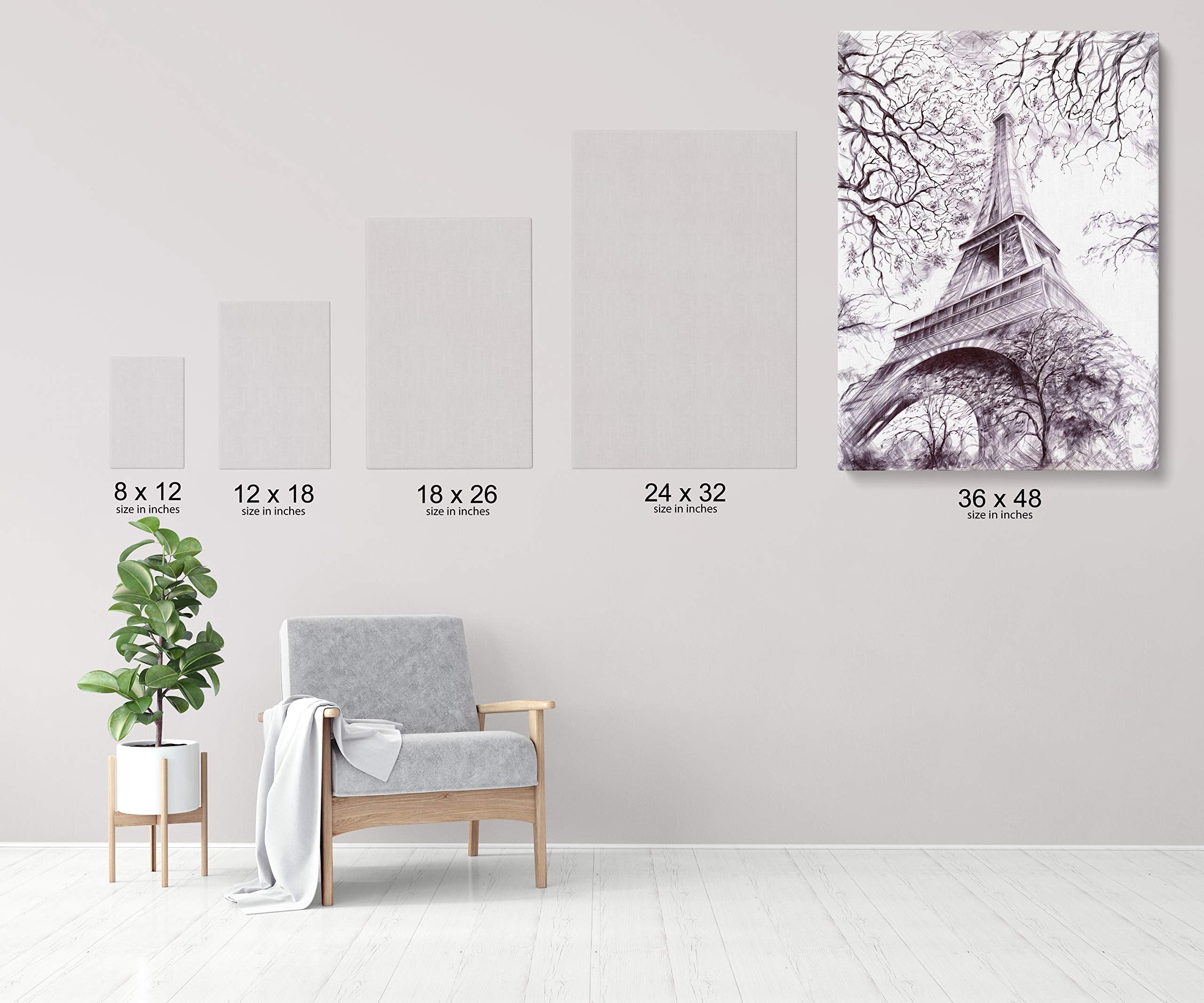 Intalence Art Eiffel Tower Bedroom Wall Decor 36X48In Black And White Paris Wall Art Premium Print On Canvas Modern Home And Off