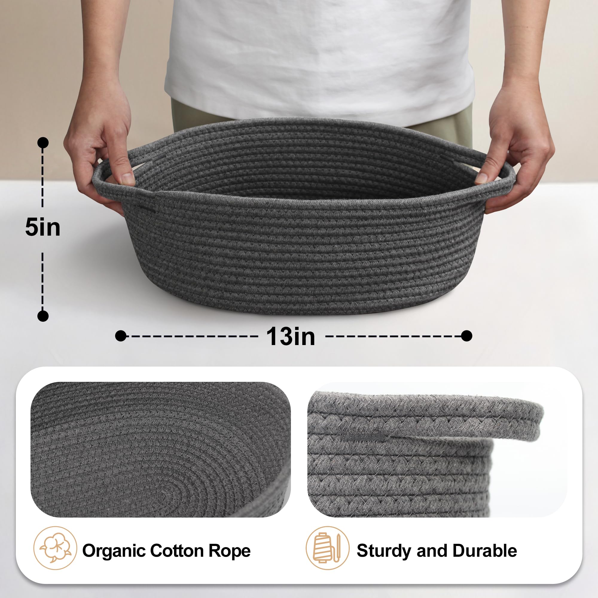 MEGASKET Small Rope Basket, Baskets for Gifts Empty, Cute Woven Basket for Dog Toy, Cat Toy Bin Box, Wicker Organizing Basket fo