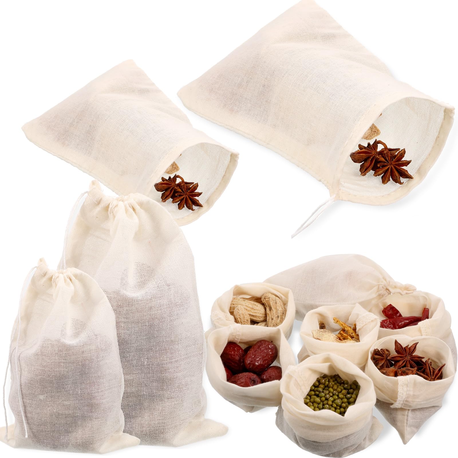 24 Pieces Spice Bags For Cooking Cheesecloth Bags For Straining Reusable Empty Tea Bags Drawstring Soup Bags Muslin Bags (3 X 4