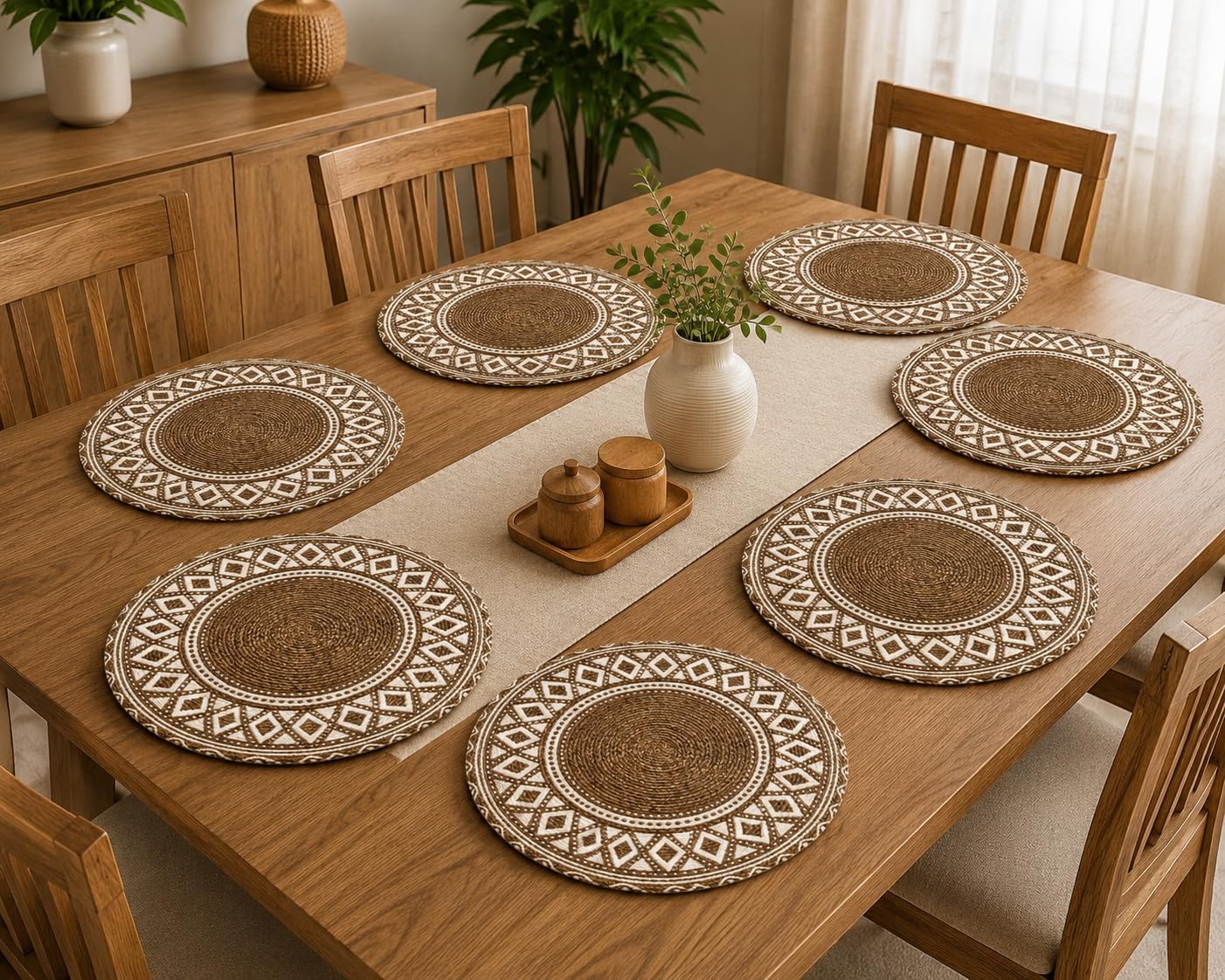 Soulful Creations Round Cotton Dining Table Mats Set of 6, 14 Inch