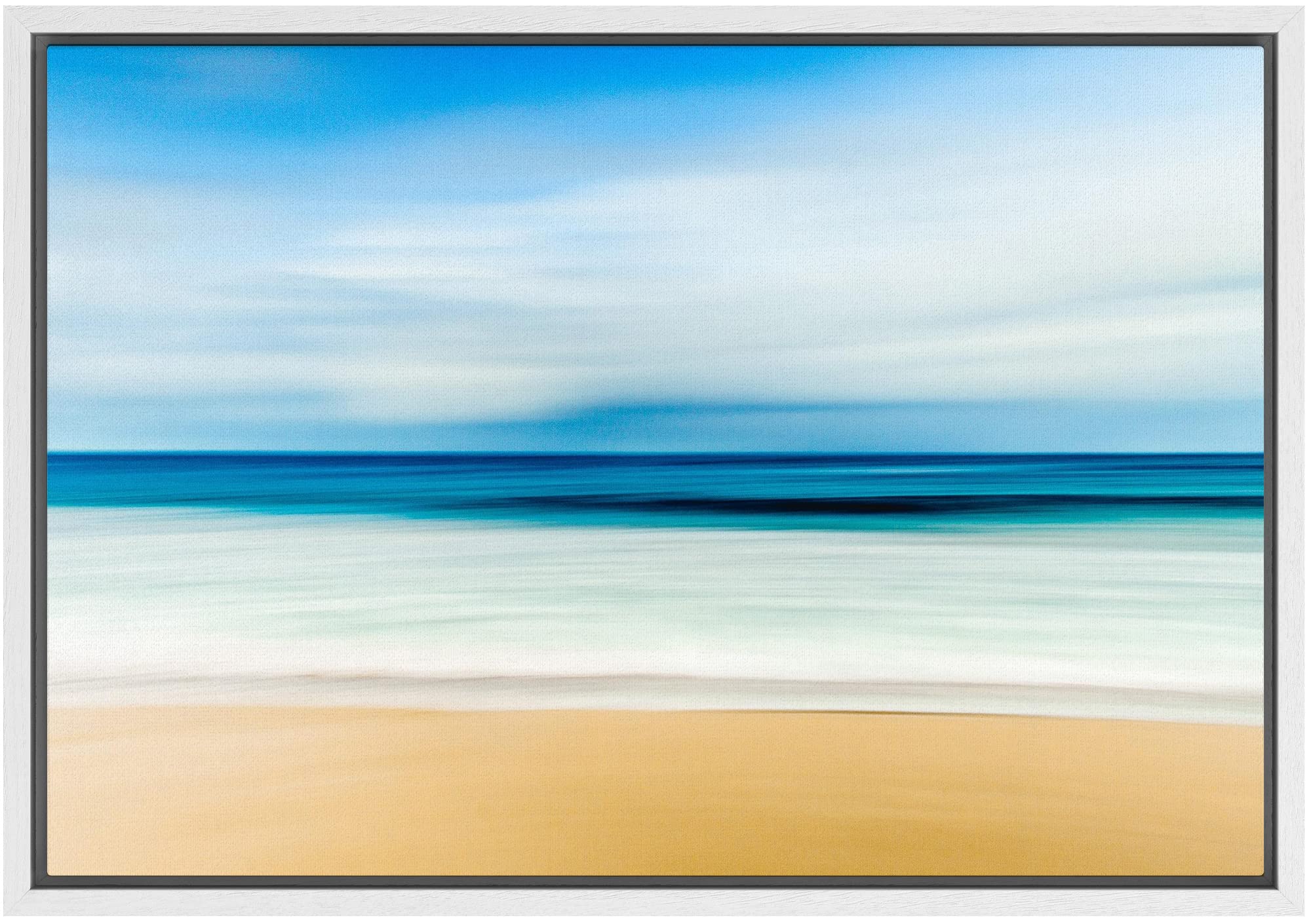 Signwin Framed Canvas Wall Art Blue Sky With Sea Reflection By The Sandy Beach Coastal Ocean Oil Painting Abstract Modern Closeu