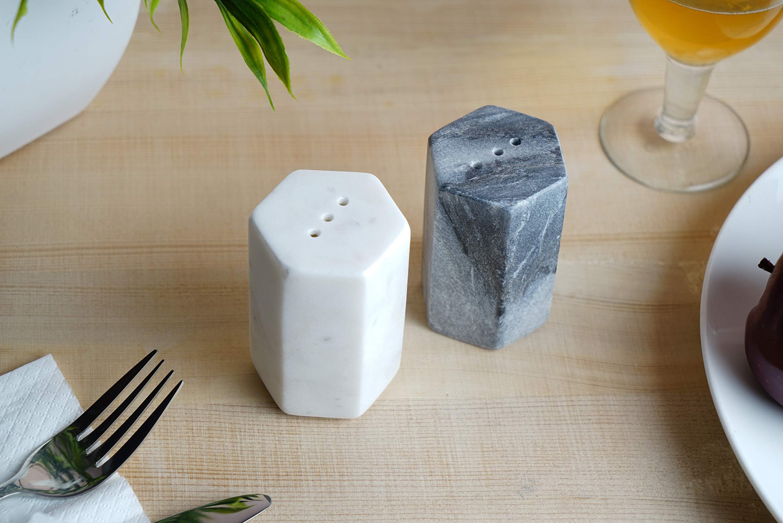 Gocraft Salt And Pepper Shakers | Handcrafted White And Black Marble Salt And Pepper Shakers
