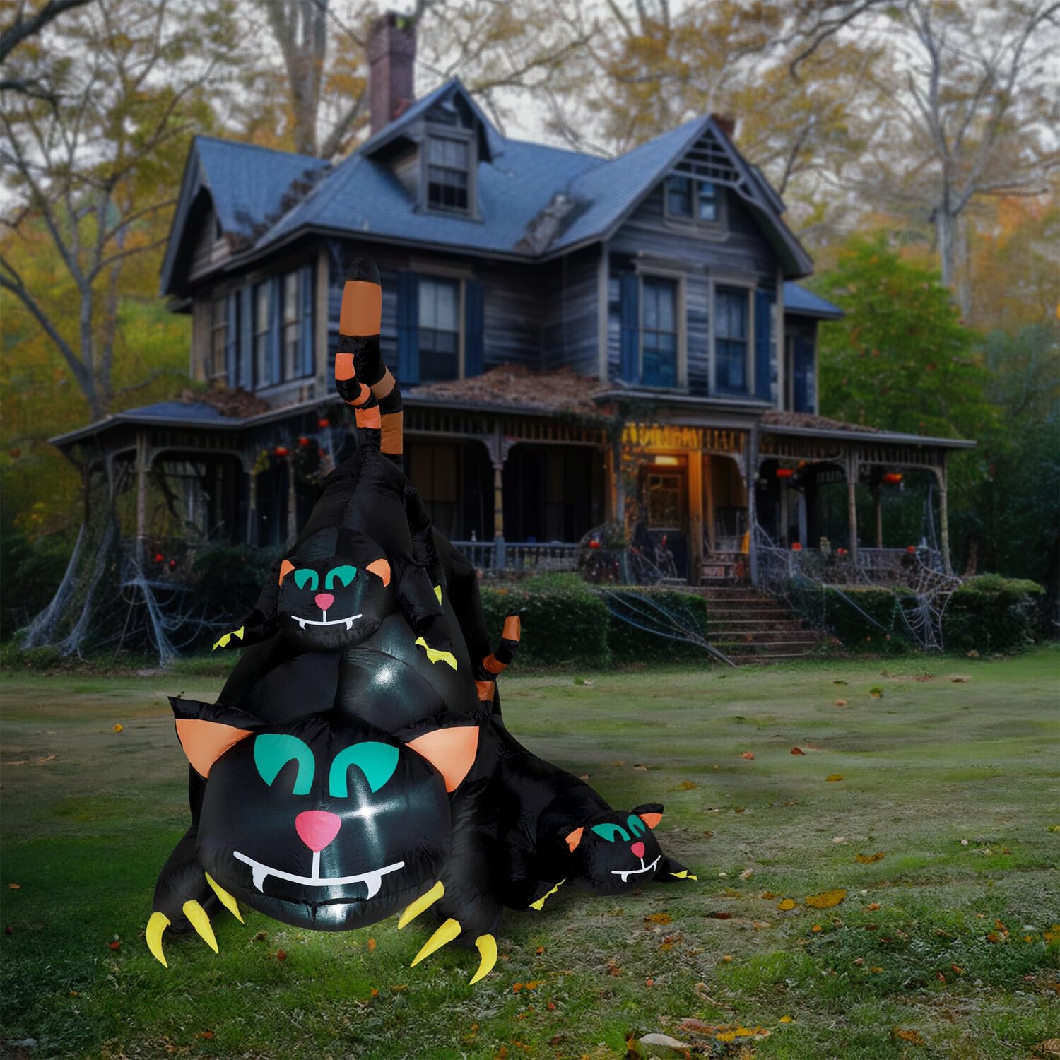 Haunted Hill Farm 5-ft. Black Cat Trio Blow Up with Lights, Outdoor Halloween Inflatable Decoration for Lawn and Yard, Giant Spo