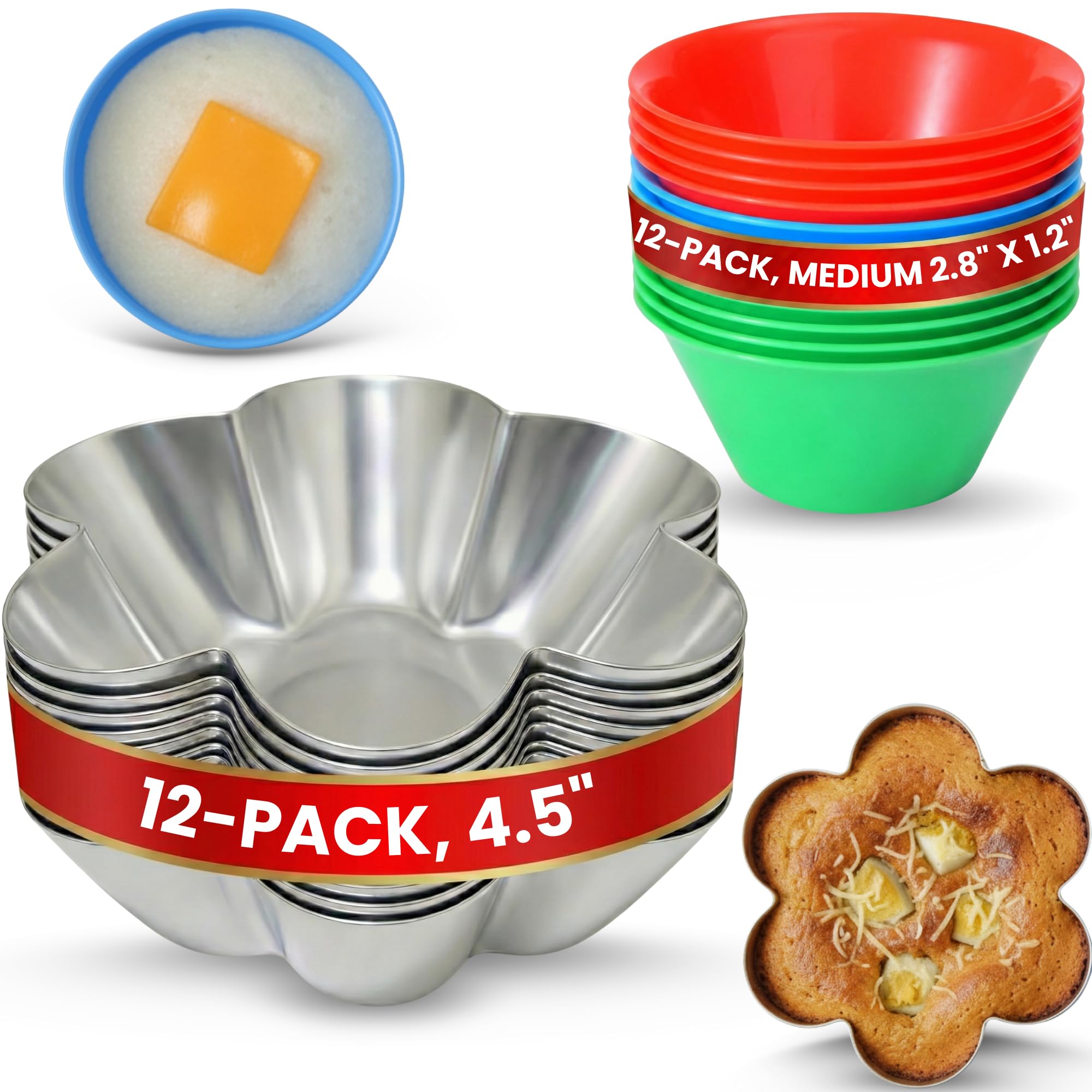 TraditionTools 12Pcs Ensaymada Molder Filipino 4.5 with 12 Pcs Puto Molder Filipino 2.8 x 1.2  Perfect as Bibingka Molder 