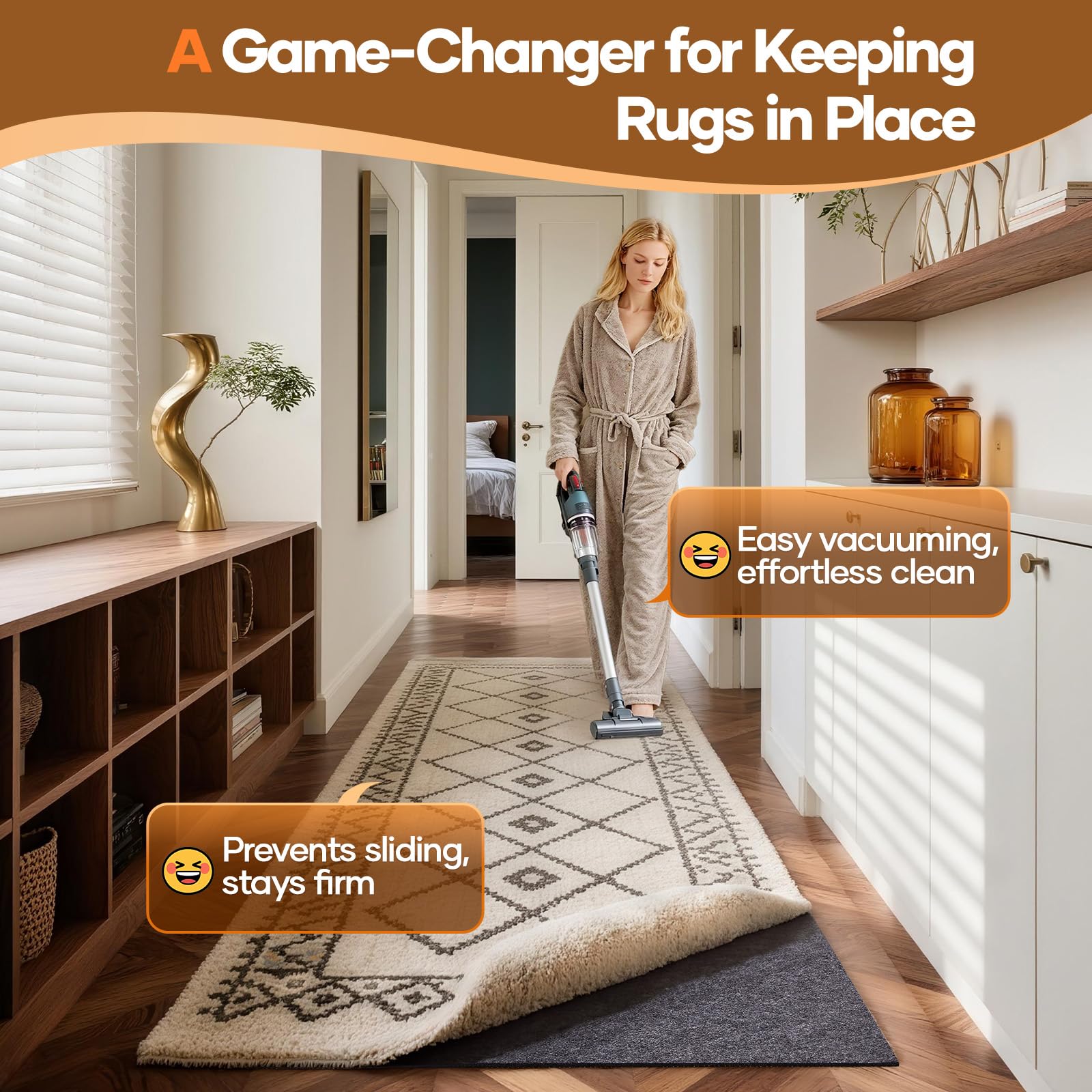 Veken Non Slip Cushioned Runner Rug Pad Gripper 2x8 Ft, Felt and Silicone Backing, 1/8 Thick Carpet Liner for Hardwood Floors an