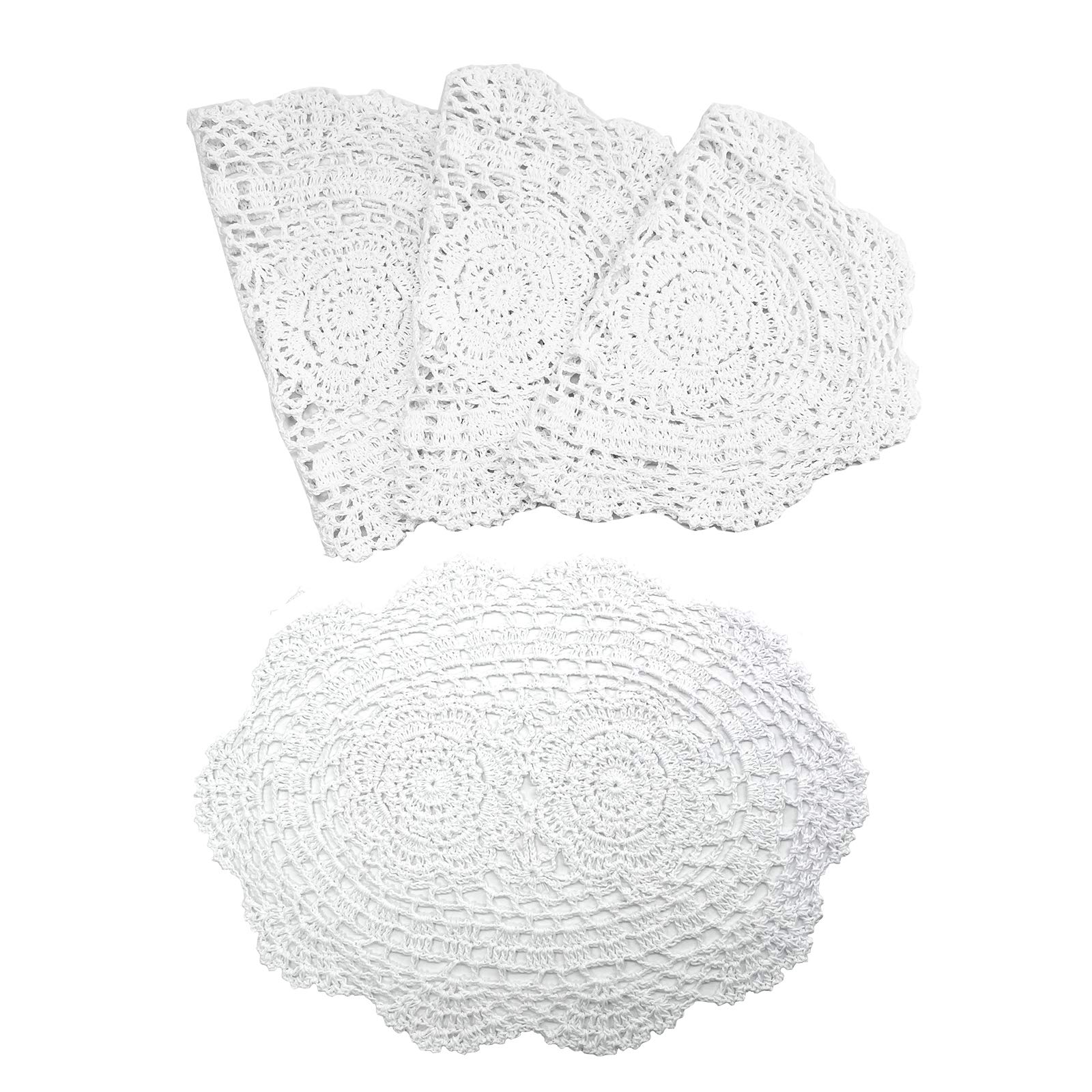Phantomon Lace Doilies Handmade Crochet Placemats Cotton Doilies Cloth Lace, Pack Of 4, Oval Shape, 10 X 14 Inch (White)