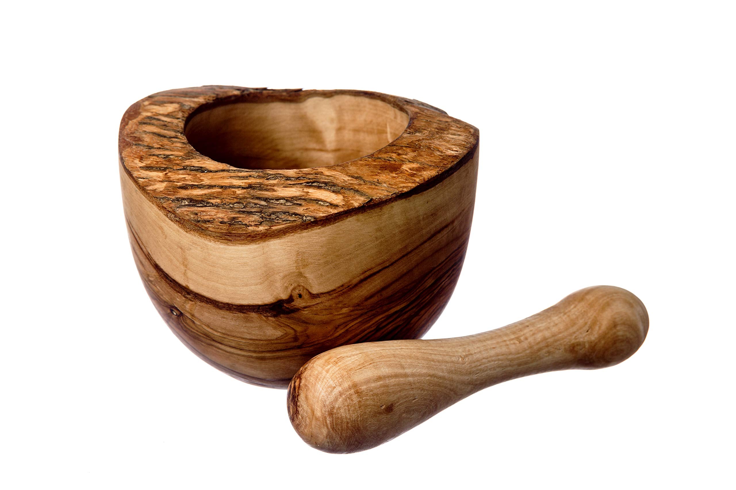 Naturally Med - Olive Wood Rustic Mortar and Pestle - 5.5. Large Size Mortar and Pestle Set for Grinding Herbs, Spices, Salsa et