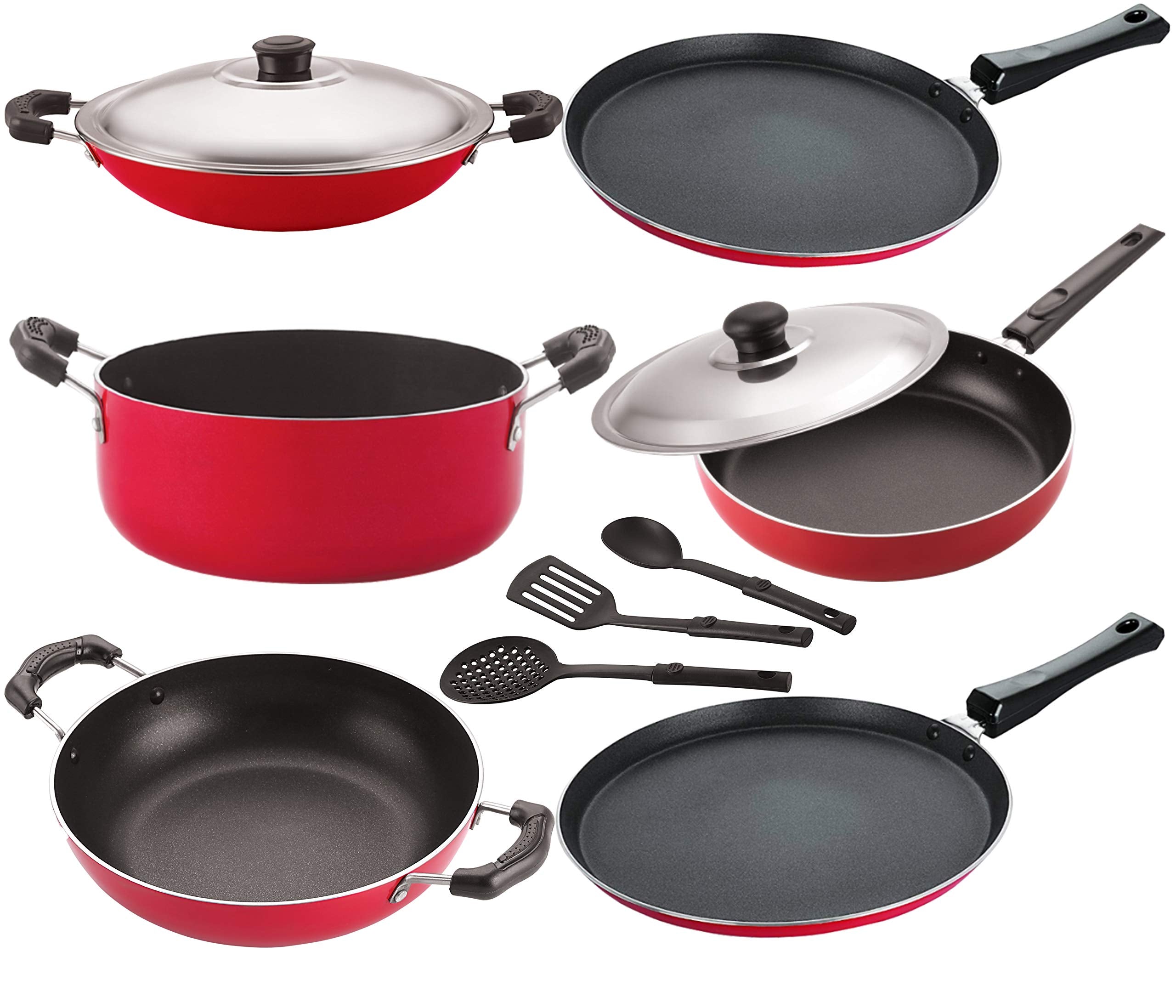 Nirlon Kitchen Non Stick Cookware Combo Set Of 9 Pieces |26_Ft12_Kd12_Ch_Ft11_Cass20_Fp12_3Spn