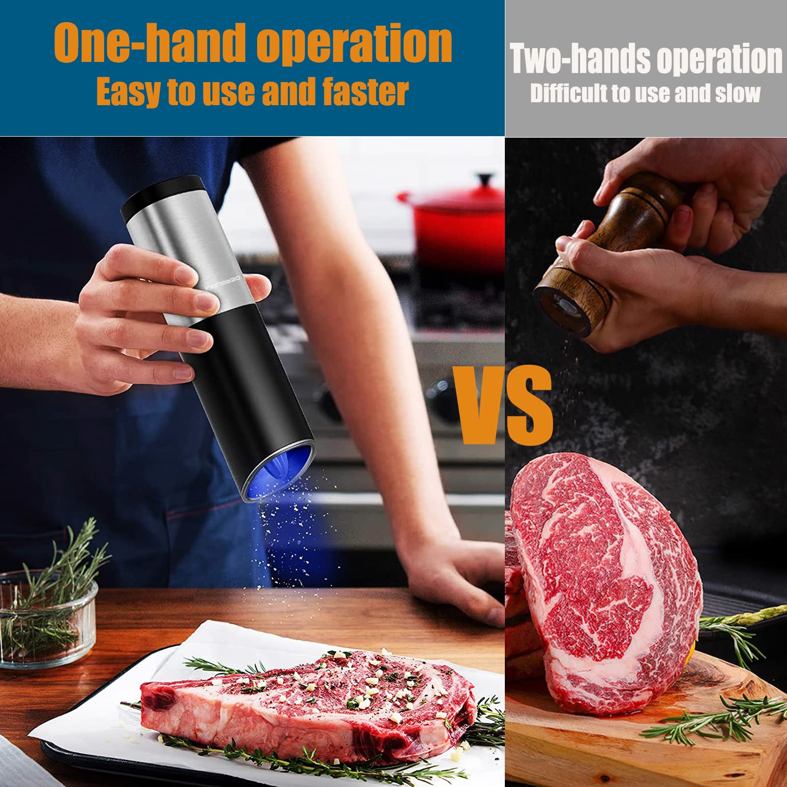 Derguam Gravity Electric Salt And Pepper Grinder Set, Stainless Steel Automatic Pepper And Salt Mill Grinder, Salt Grinder Spice