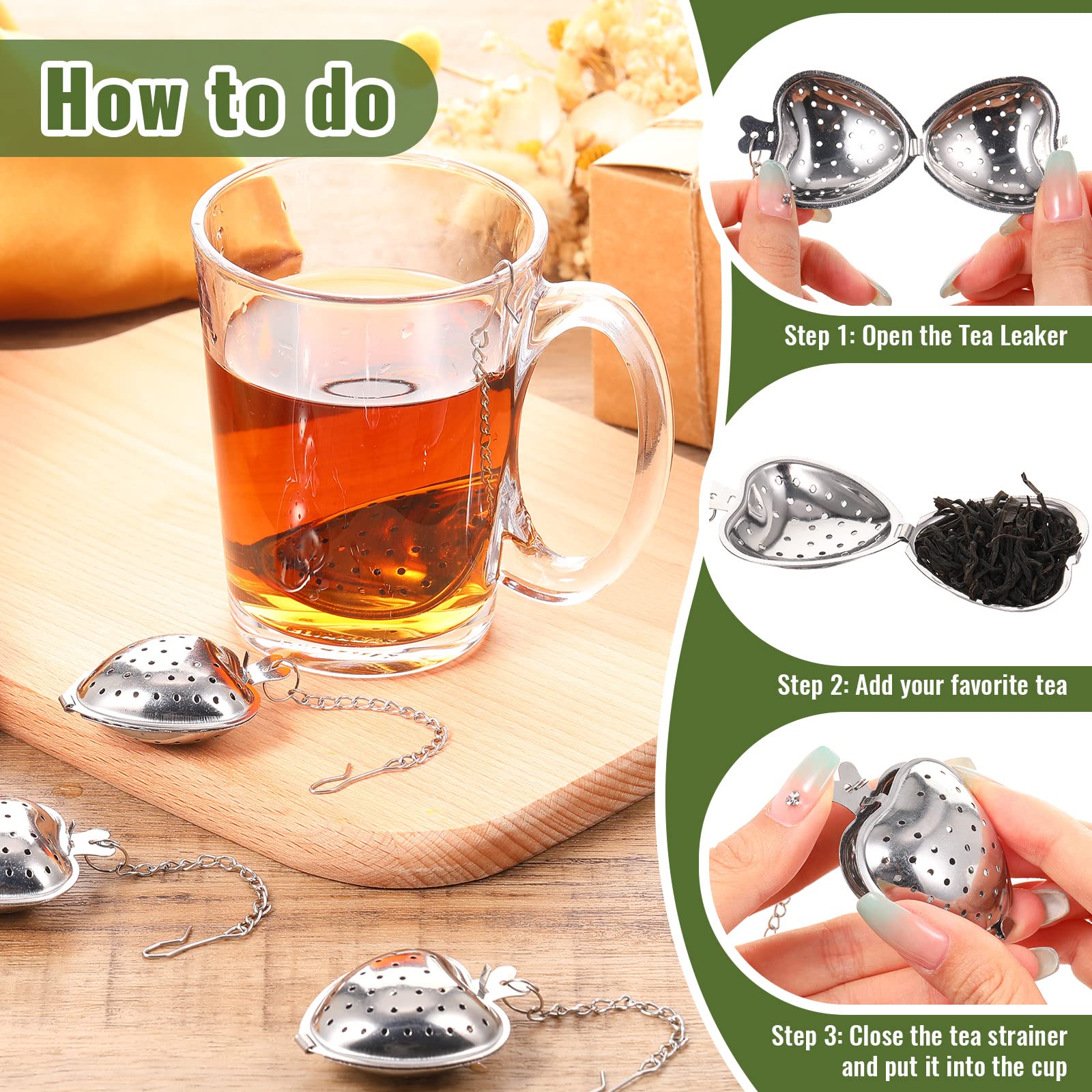 Sumind 50 Pcs Tea Strainer Stainless Steel Tea Ball Infuser Loose Leaf Tea Steeper Tea Interval Diffuser Heart Shape Mesh Tea Fi