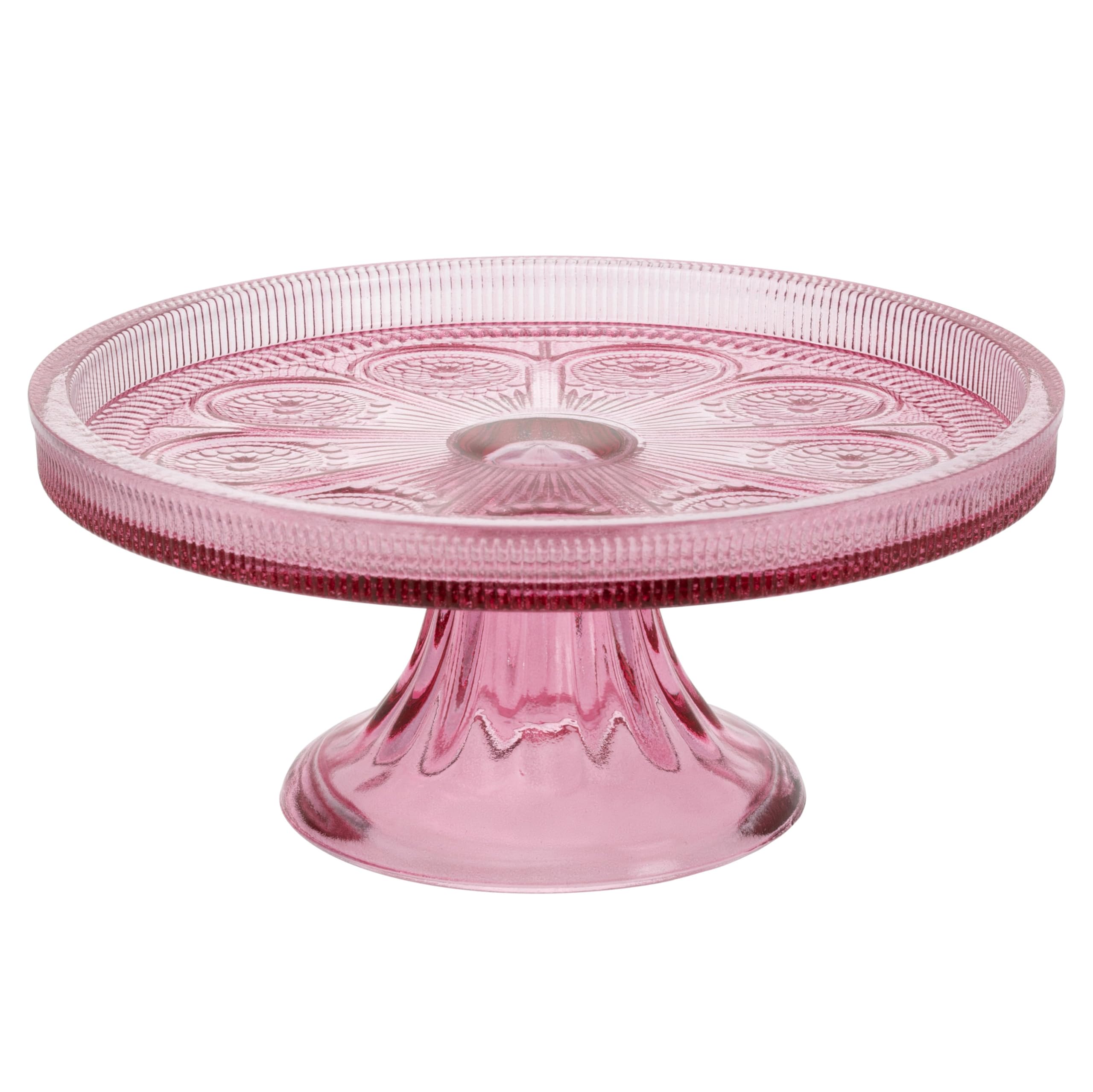 Boston International Vintage-Inspired Glass Cake Stand Round Pedestal for Desserts Cupcakes & Pie, 8.25 x 3.5, Pink Codi