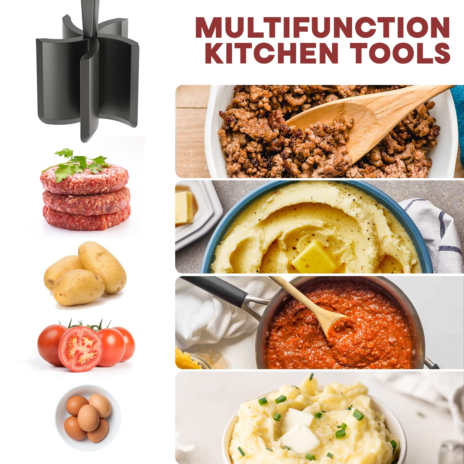 2 Pcs Meat Chopper, Upgrade Hamburger Chopper, Premium Heat Resistant Meat Masher For Hamburger Meat, Ground Beef Smasher, Nylon