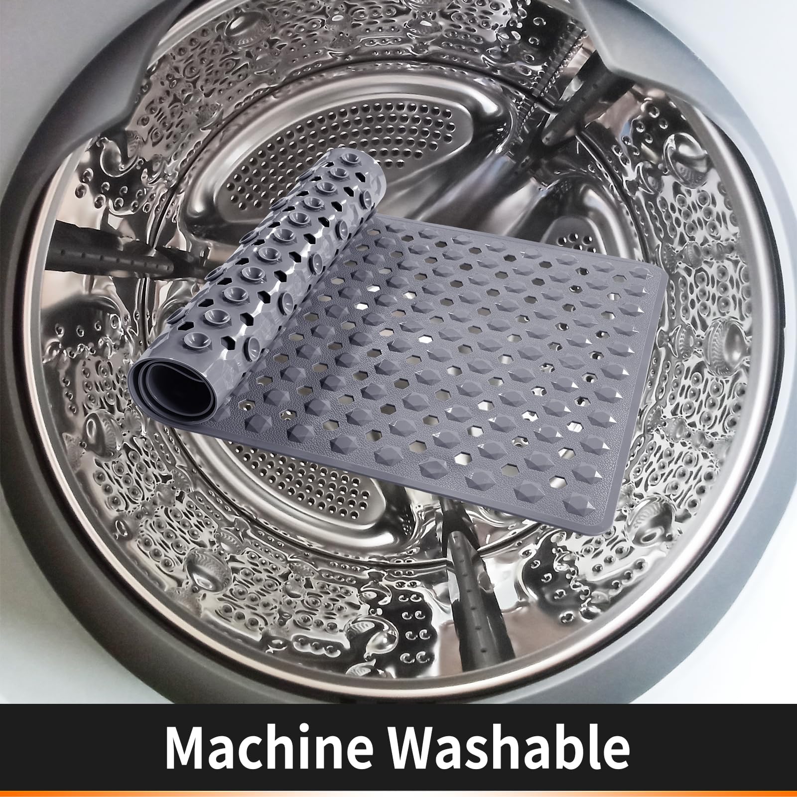 Yimobra Bathtub Shower Mat, Long Non Slip Bath Mats For Tub With Drain Hole And Suction Cups, Soft On Feet, Machine Washable, Ea