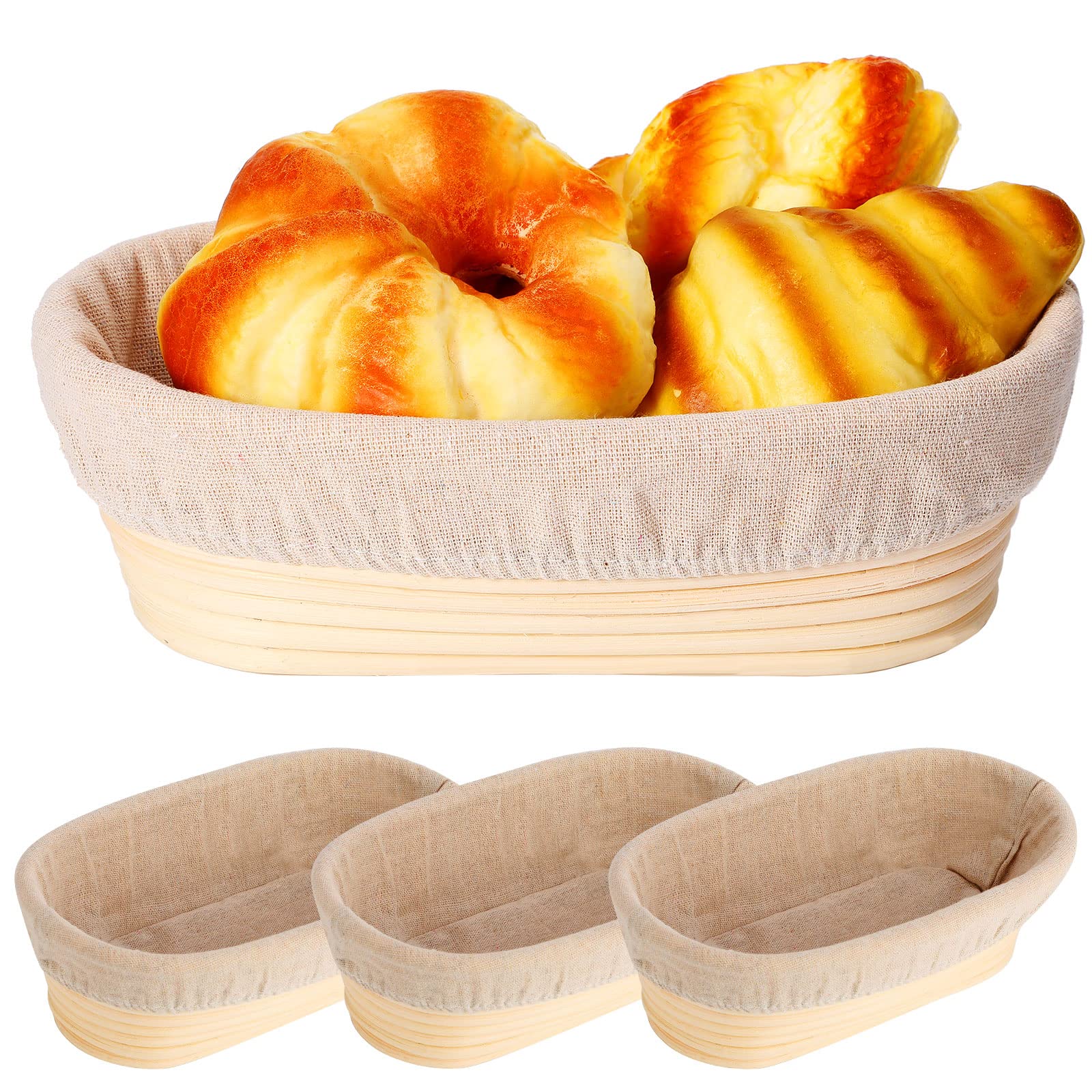 4 Pieces 10 Inch Bread Banneton Proofing Basket Oval Shape Bread Proofing Basket Rattan Oval Banneton Basket Dough Proofing Bowl