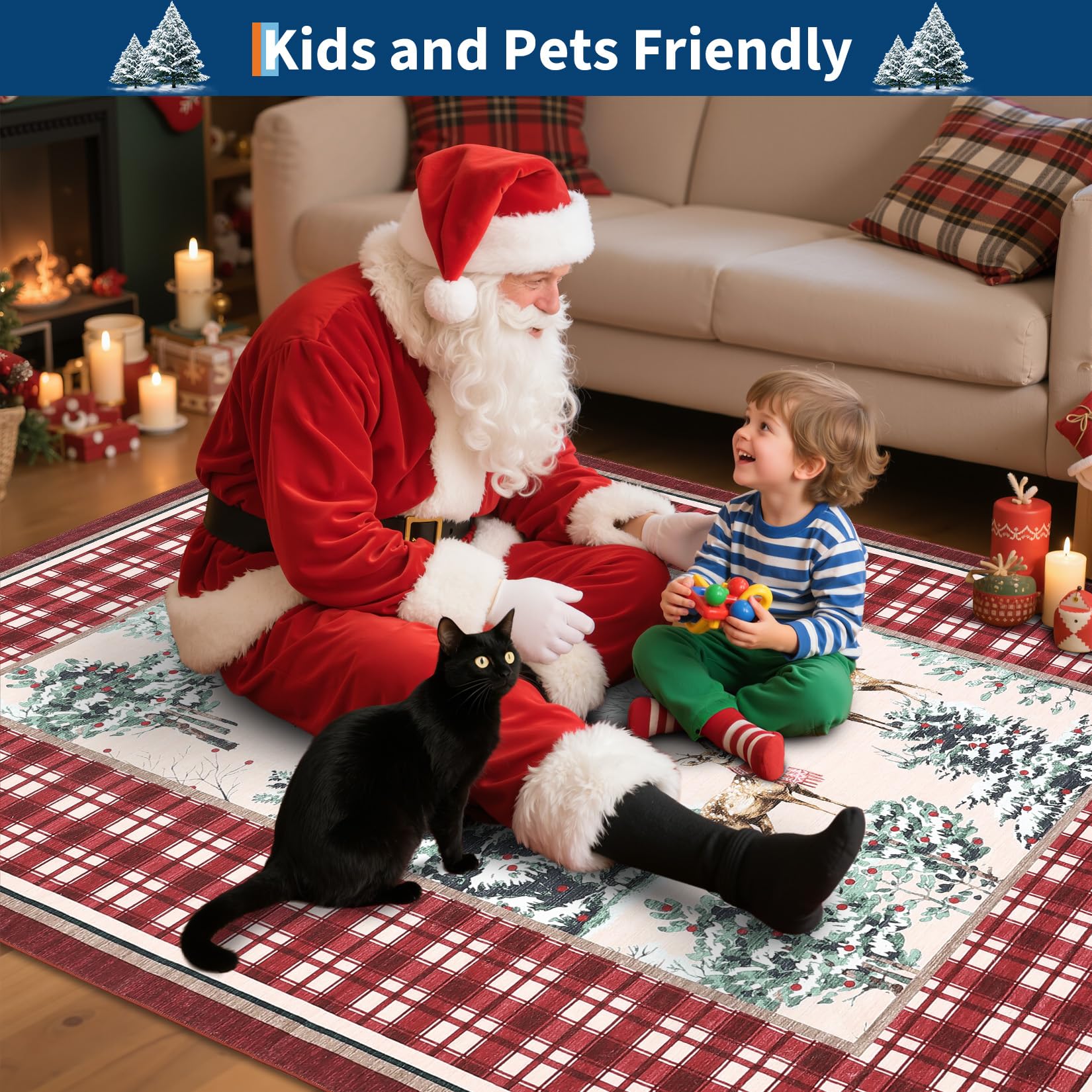 GarveeHome Christmas Washable Runner Rug 2.5x10, Holiday Decor Runners for Kitchen Soft Low Pile Christmas Tree and Deer Rug Non