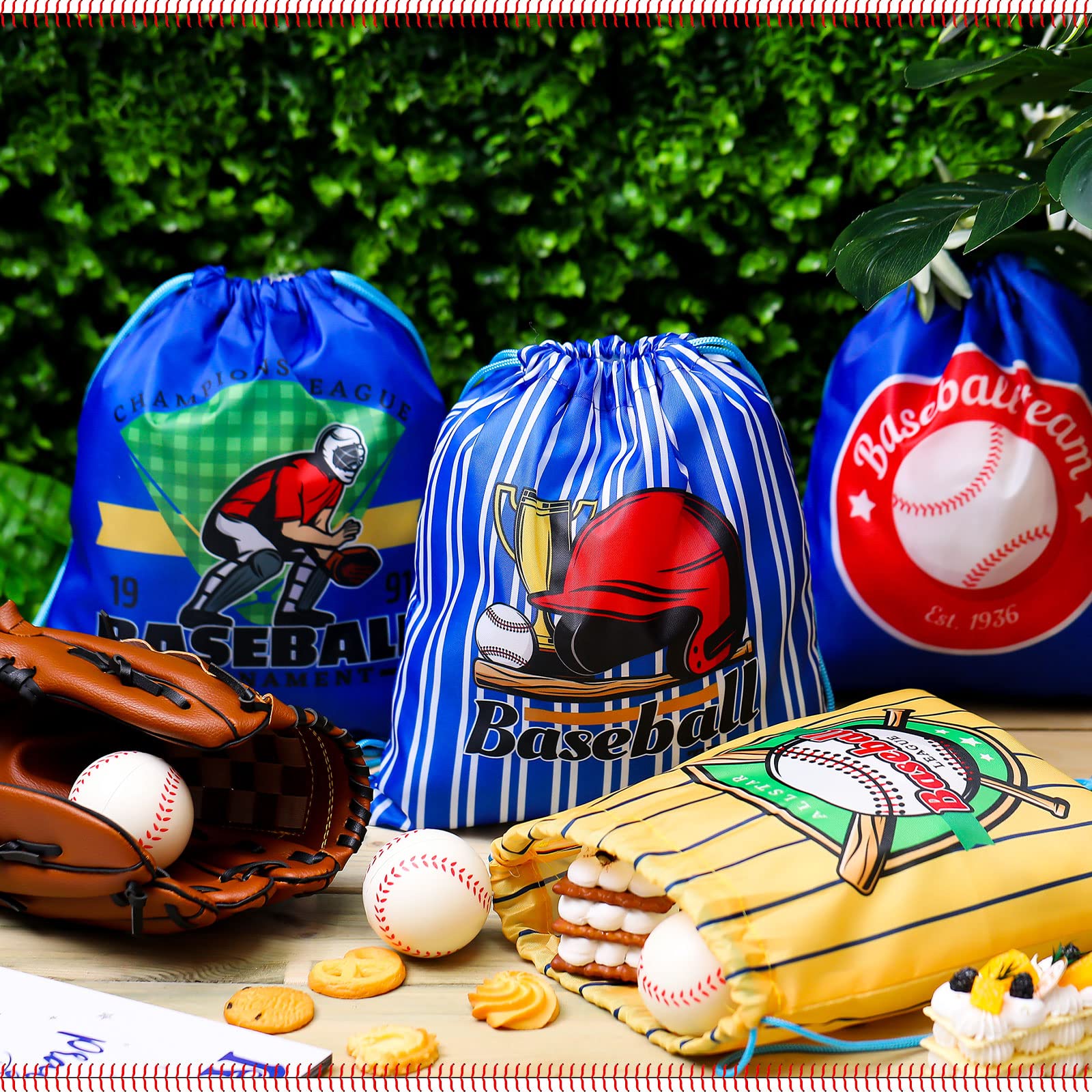 12 Pieces Baseball Party Favor Sports Drawstring Present Bags Travel Baseball Goodie Bags 12 Styles Backpack Baseball Candy Bags