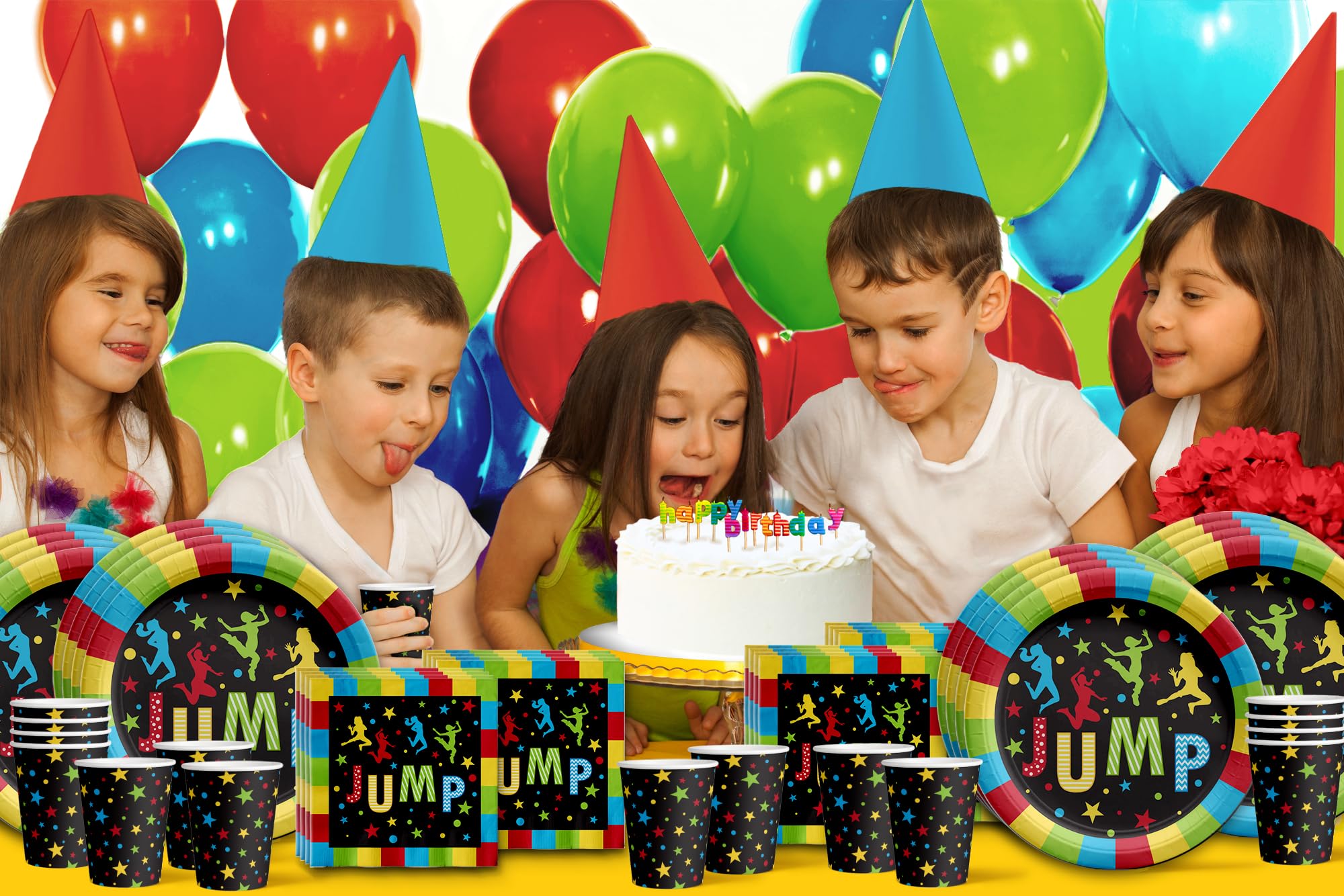 Jump! Bounce House Trampoline Party Supplies Set Plates Napkins Cups Tableware Kit for 16