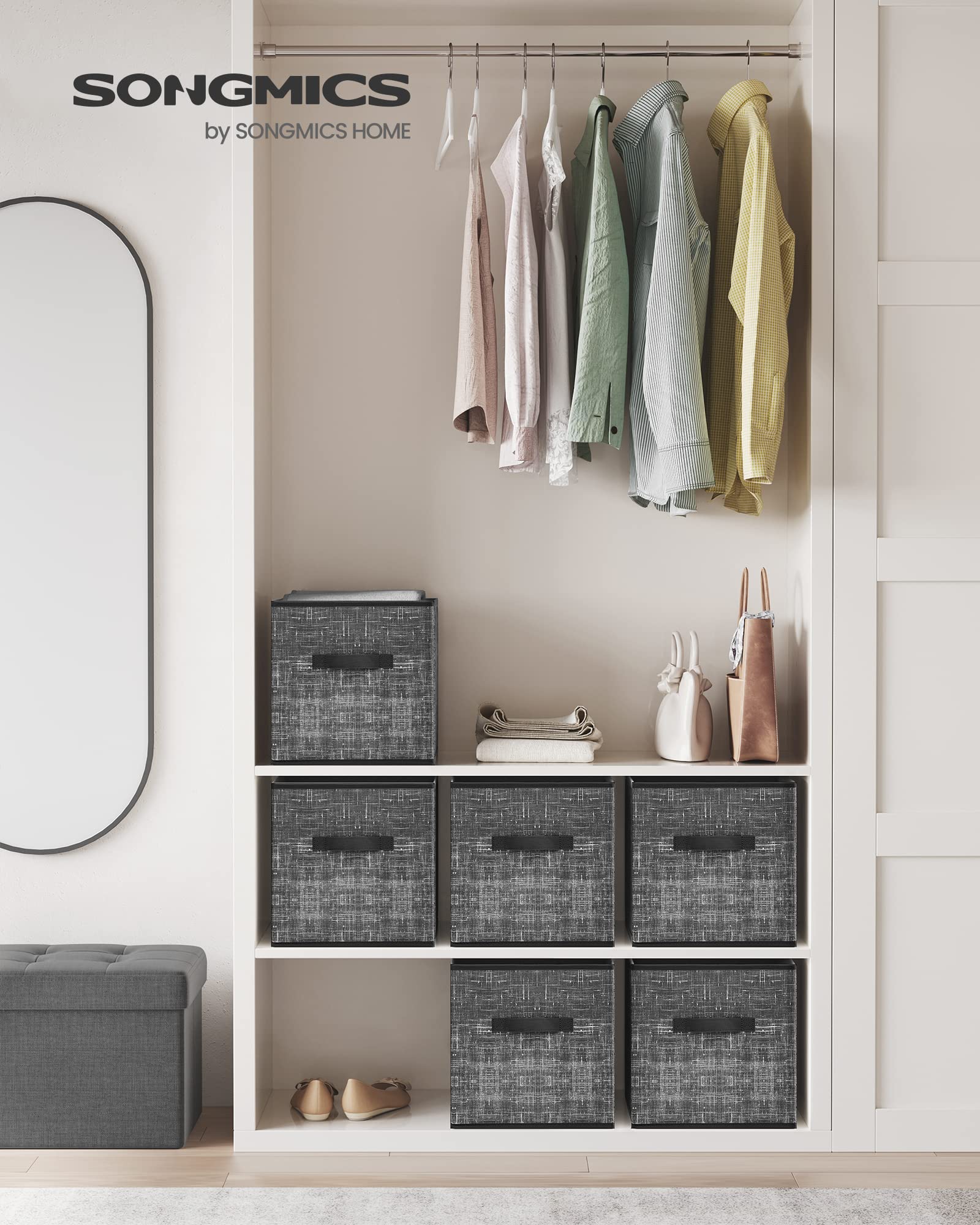 Songmics Storage Cubes, 11.8-Inch Non-Woven Fabric Bins With Double Handles, Set Of 6, Closet Organizers For Shelves, Foldable,