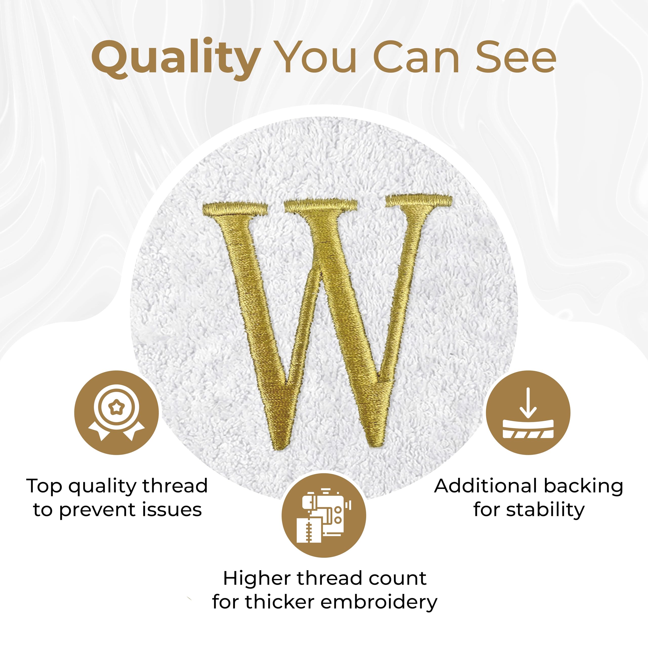 Custom Luxury Towels Monogrammed Hand Towels, Set Of 2, 100% Turkish Cotton, Choose Any Letter, White - Gold Thread