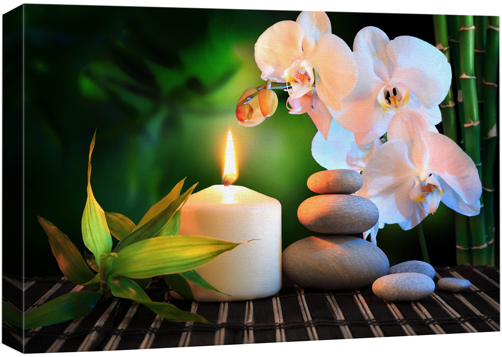 Wall26 Canvas Print Wall Art Relaxing Zen Candle White Orchid Massage Stone Bamboo Forest Nature Yoga Photography Modern Art Con