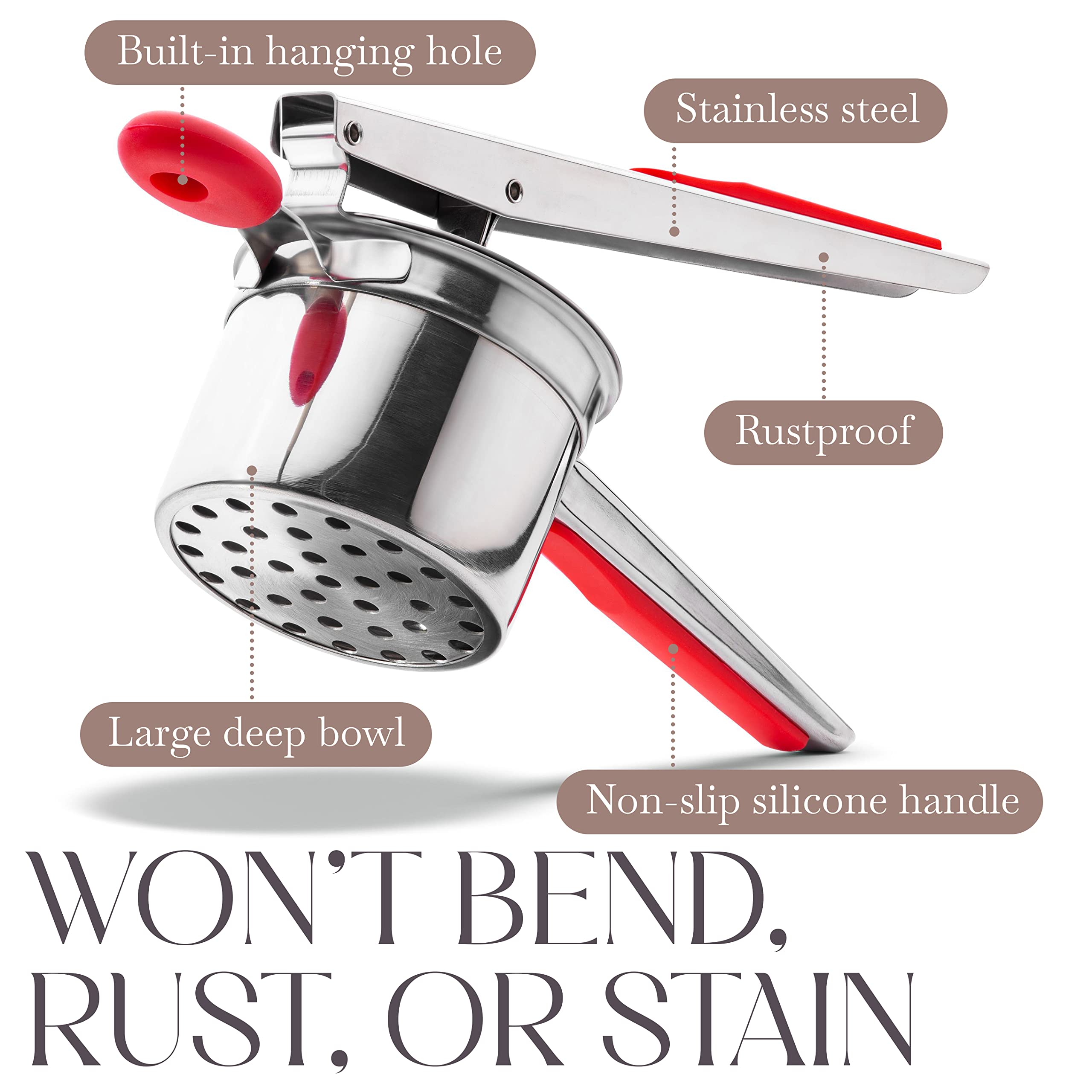 Bellemain Potato Ricer 15 Oz With 3 Interchangeable Discs | Mash Potato Masher Stainless Steel, Sweet Potato Masher Kitchen Tool