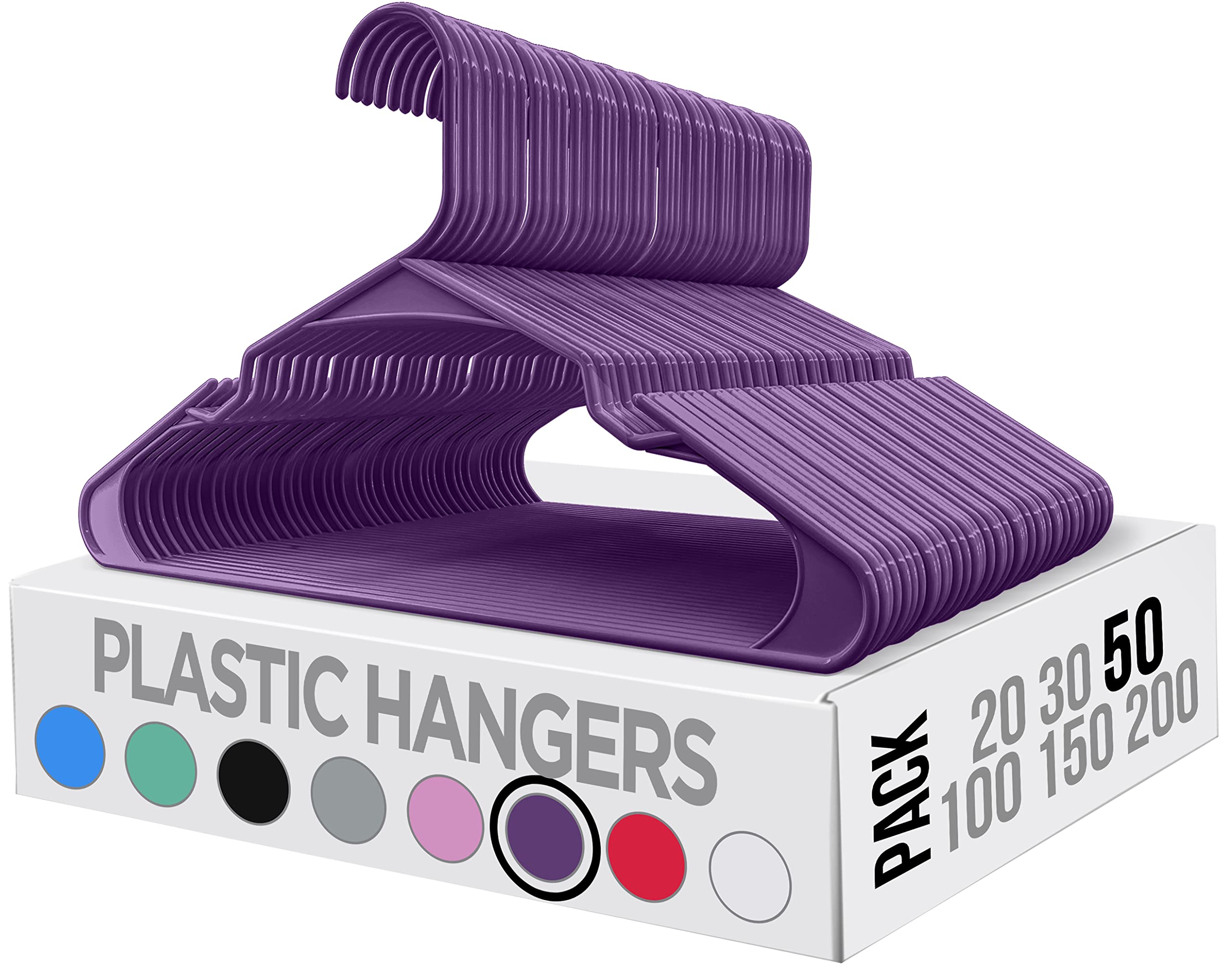 Utopia Home Clothes Hangers 50 Pack - Plastic Hangers Space Saving - Durable Coat Hanger With Shoulder Grooves (Purple)
