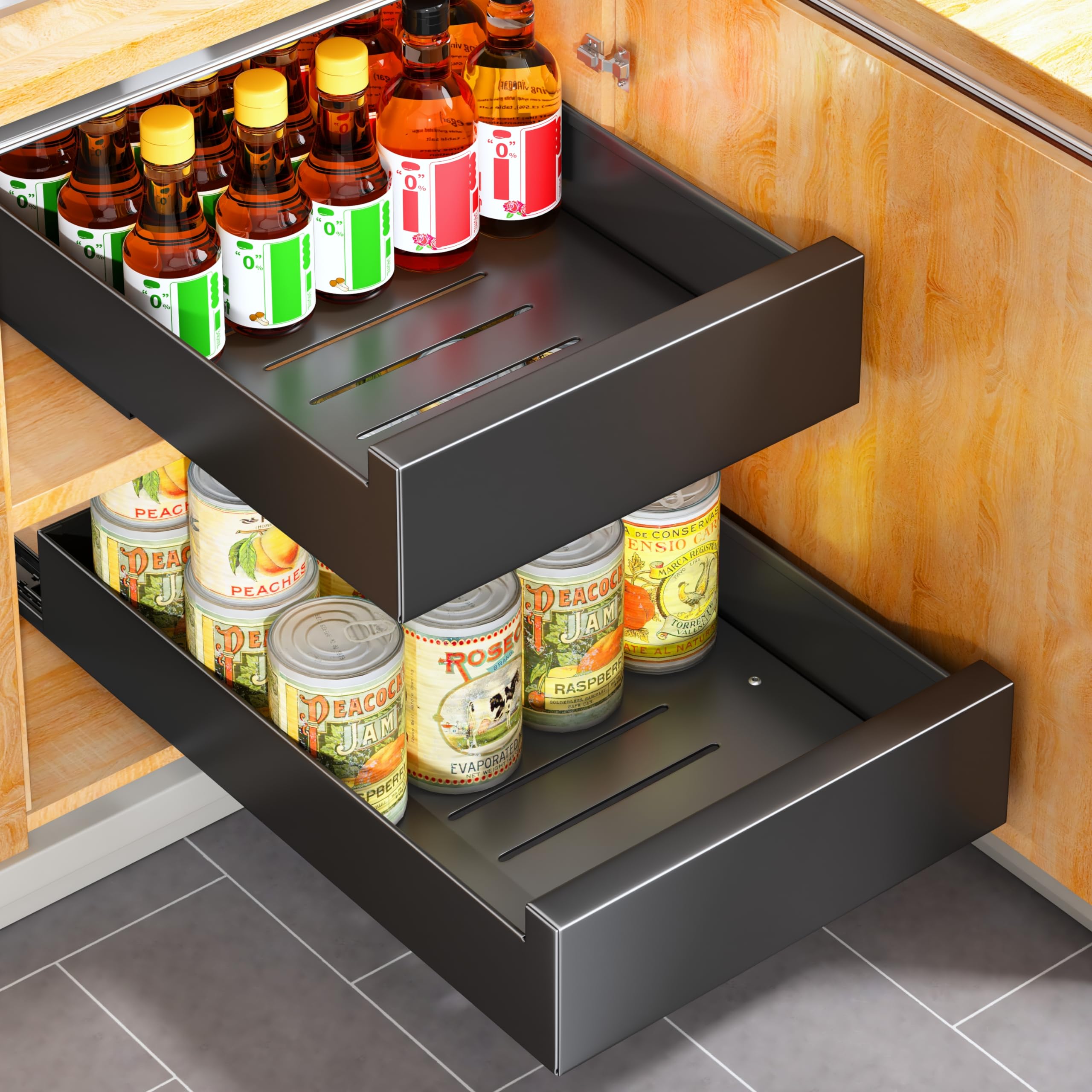 Pull Out Cabinet Organizer Fixed With Adhesive Nano Film,Heavy Duty Storage And Organization Slide Out Pantry Shelves Sliding Dr