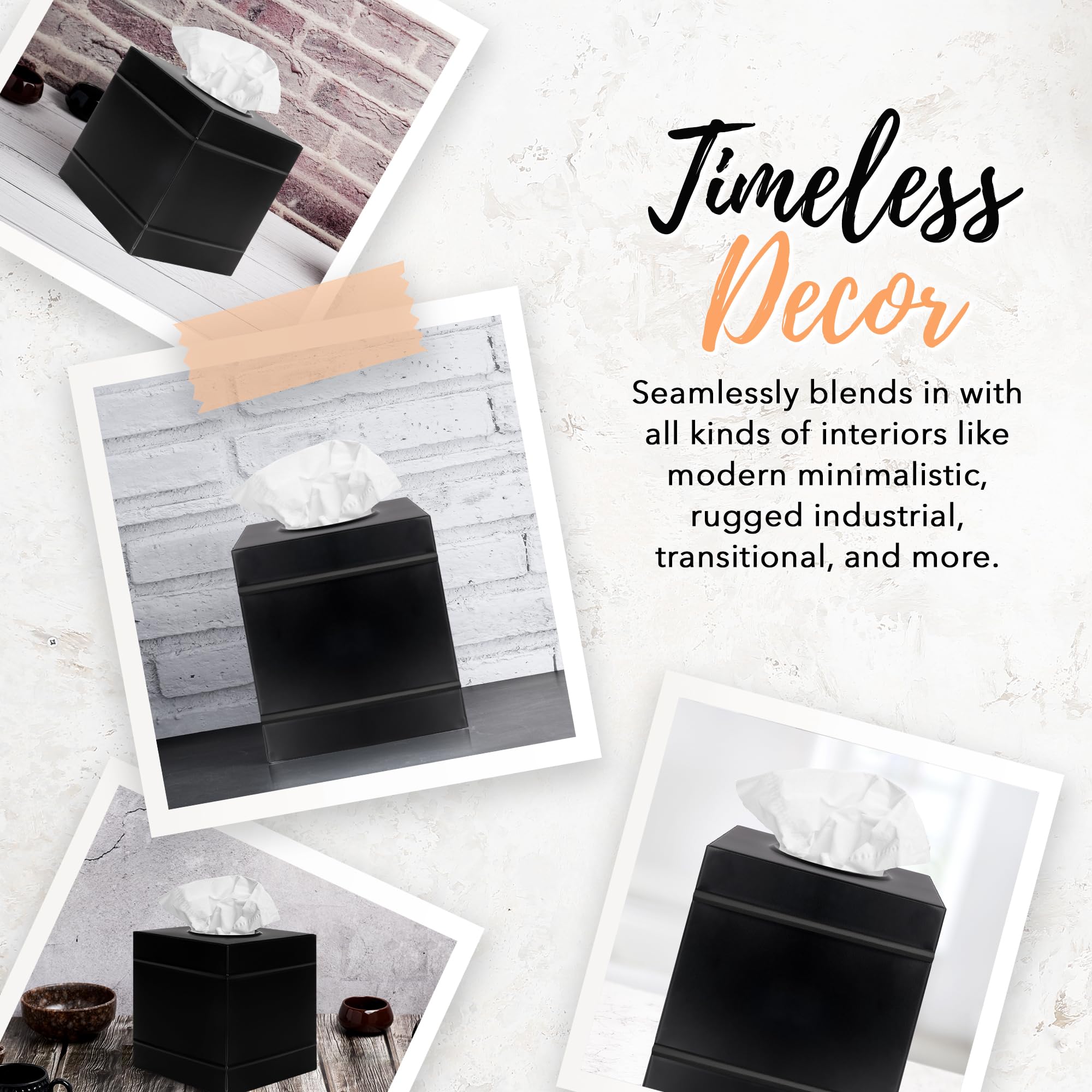 Autumn Alley Farmhouse Black Metal Tissue Box Cover - Industrial Galvanized Metal Tissue Box Holder - Modern Style Decor -Matte