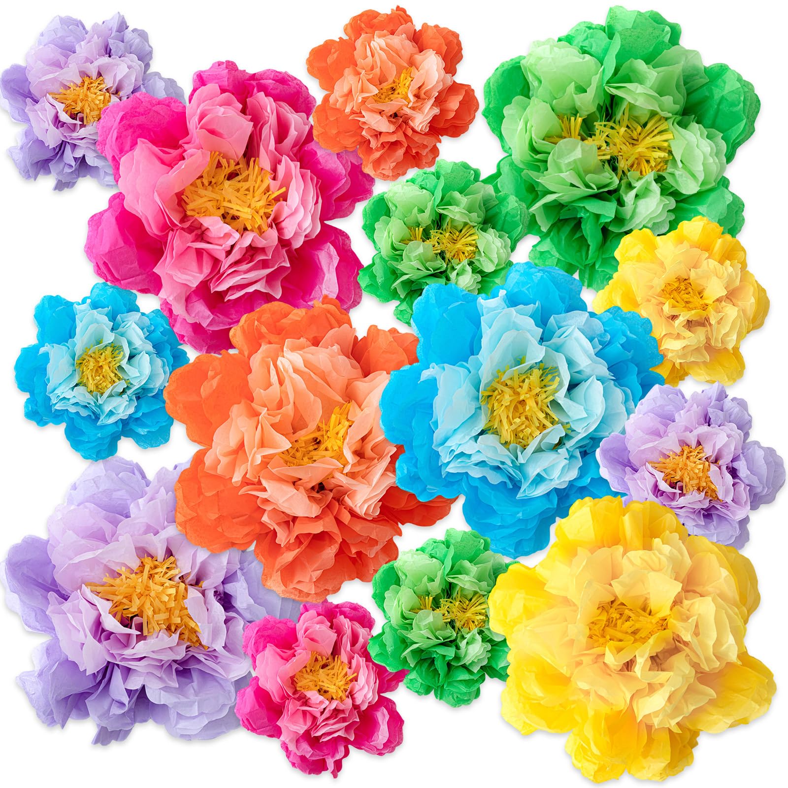 MotiMind 12 Pcs Large Colorful Tissue Paper Flowers 20 10   Giant Fiesta Paper Flowers Mexican Pom for Carnival Party Wall Backd