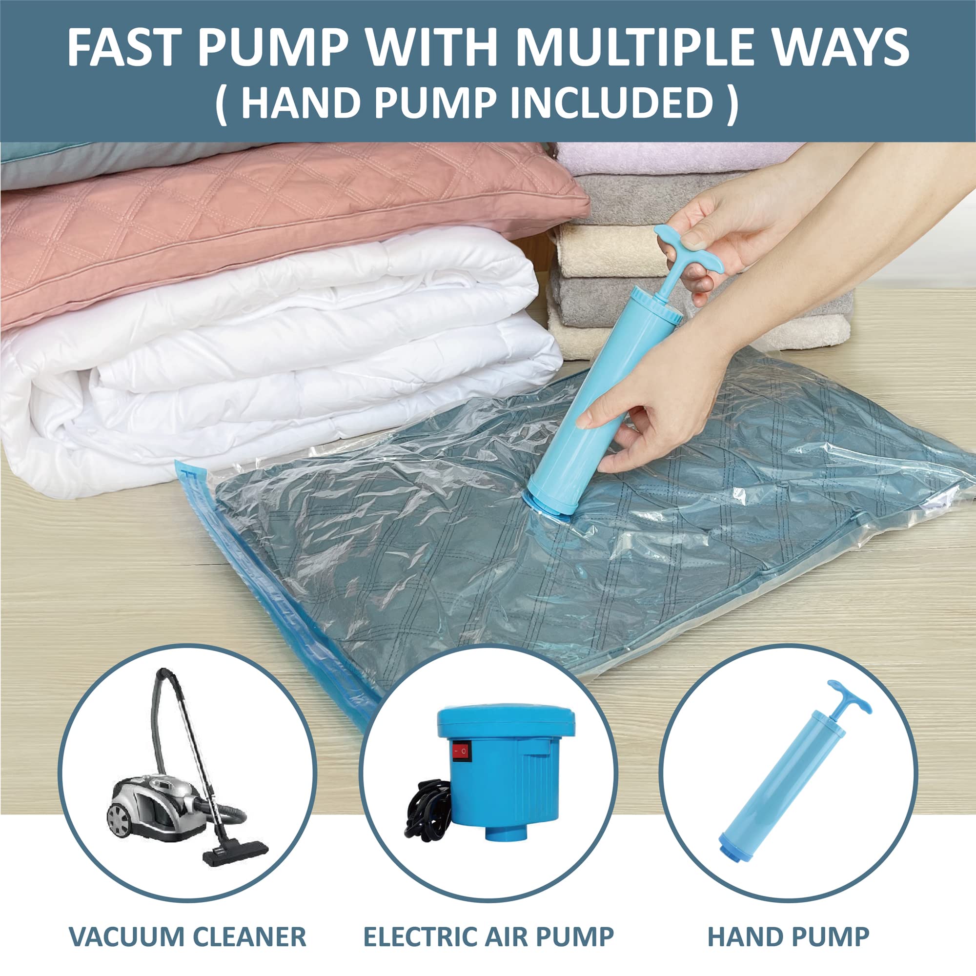 Roomimaster Vacuum Storage Bags - 10 Combo (5 Large/5 Jumbo), Durable PA+PE Material, Includes Pump for Clothes & Bedding