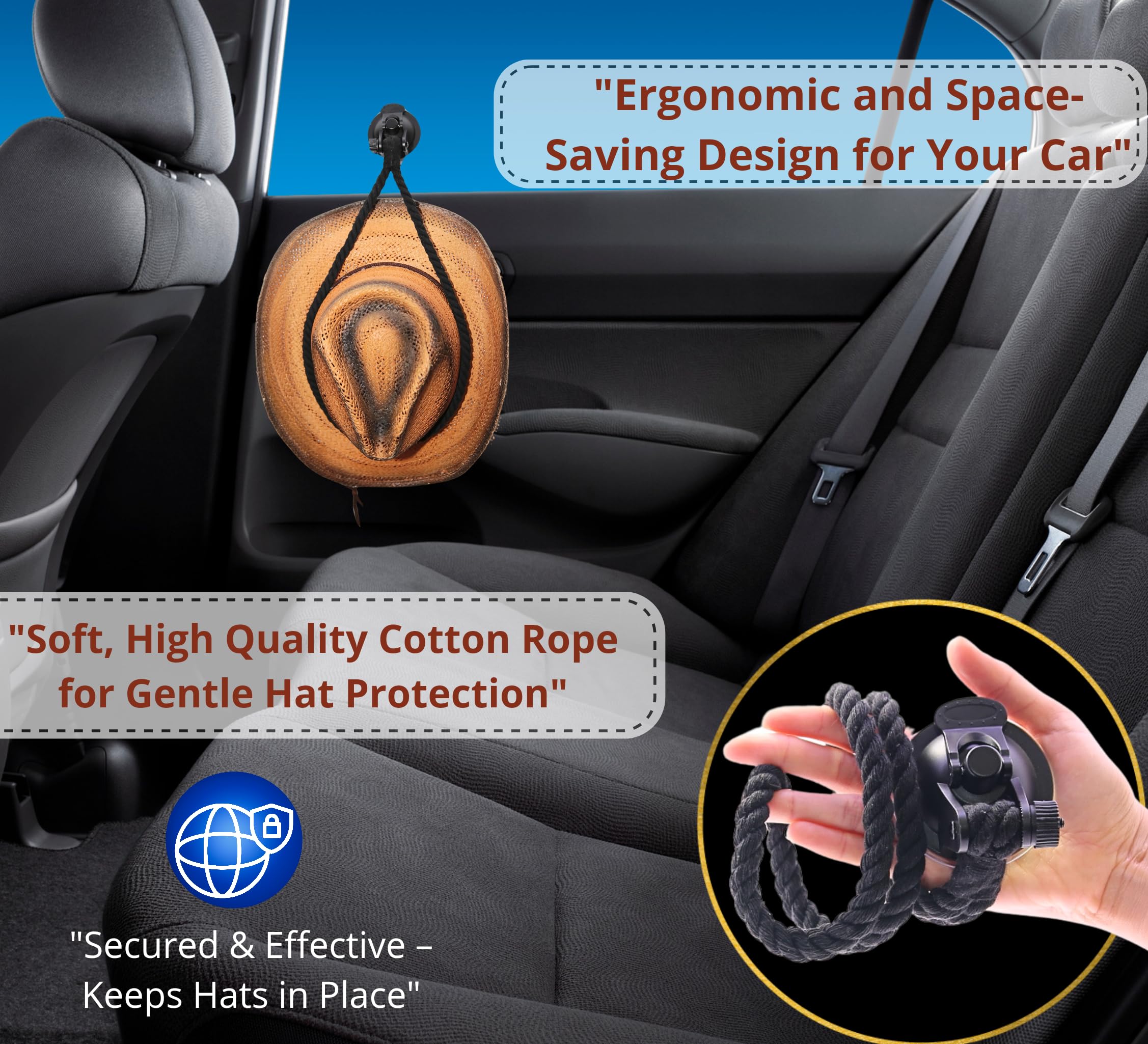 4Pcs Cotton Rope Cowboy Hat Holder For Truck, Car Hat Holder,-Universal Truck Hat Rack, Easy-To-Use Truck Hat Rack, Versatile Co