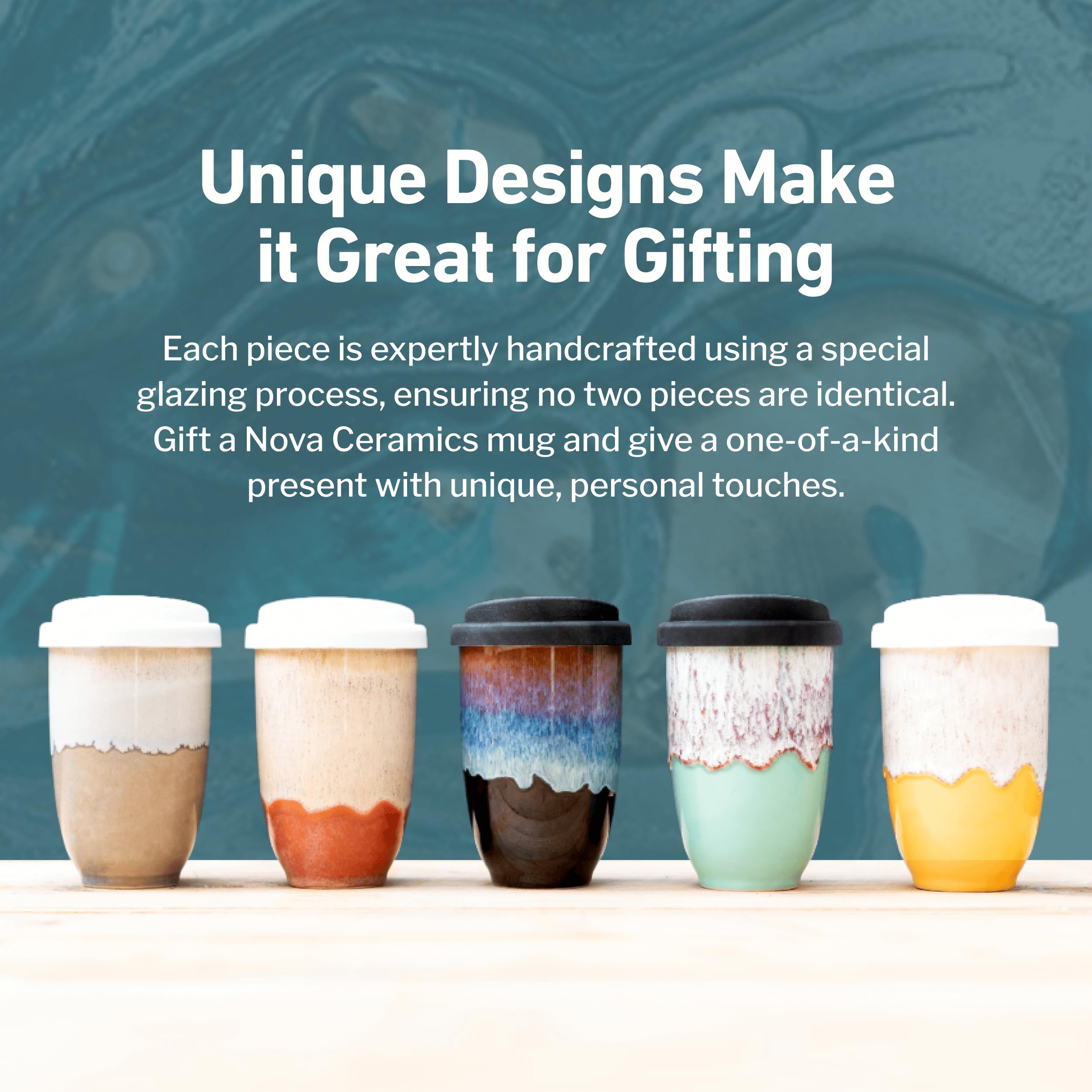 Nova Ceramics Travel Mug - Portable Coffee To Go Mug Microwave & Dishwasher Safe Coffee Cups Reusable - Gifts For Women Men Him