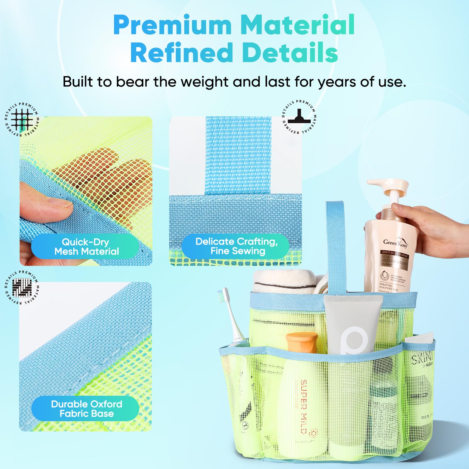 EUDELE Mesh Shower Caddy Portable for College Dorm Room Essentials Portable Shower Caddy Dorm with 8-Pocket Large Capacity Shower Bag for Beach Swimming Gym Travel essentials
