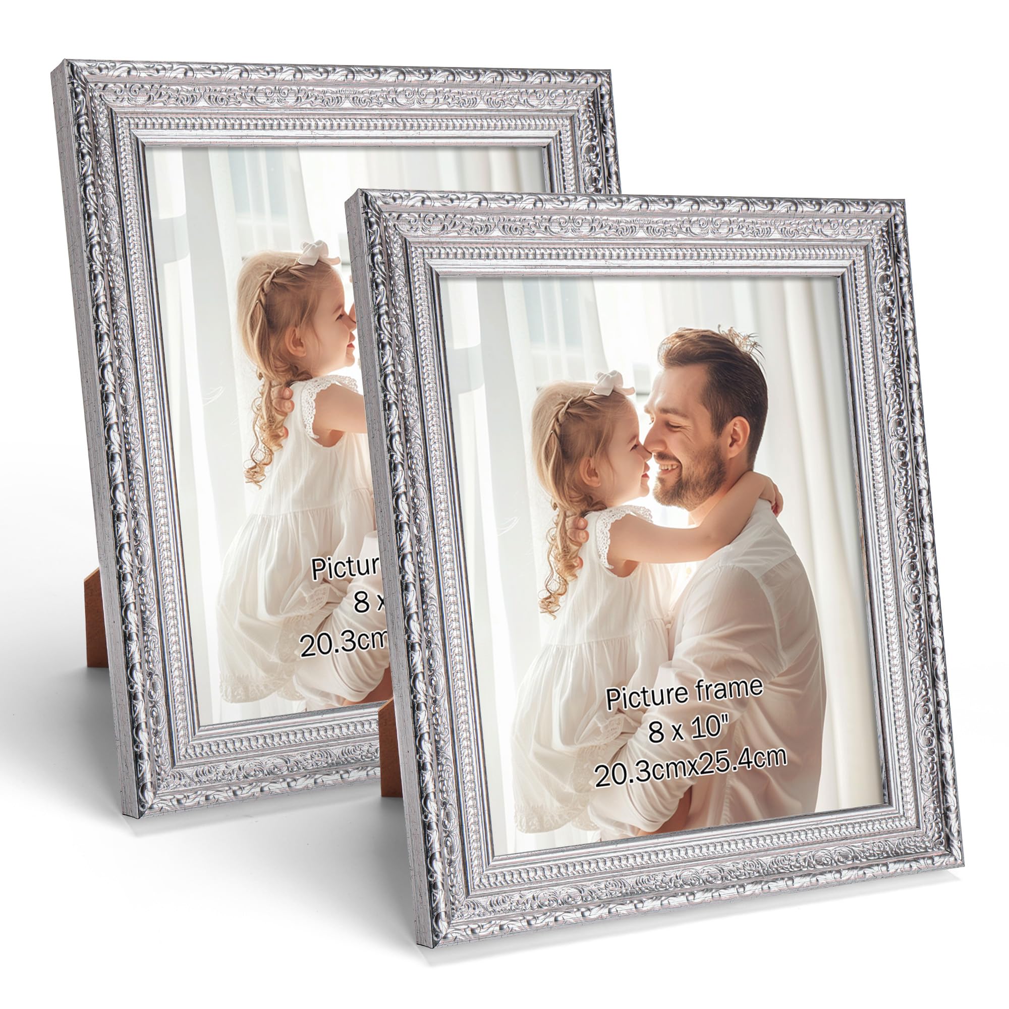Edenseelake 8x10 Picture Frames Set of 2, Vintage Silver Photo Frame 8 by 10 for Tabletop or Wall Display