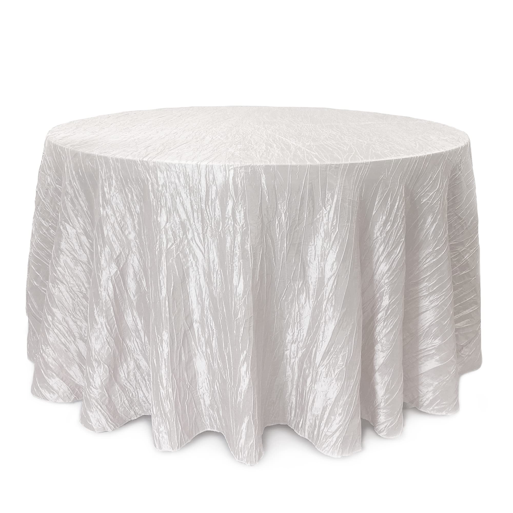 Your Chair Covers - 120 Inch Round Crinkle Taffeta Tablecloth - White, Crushed Shiny Dining Table Cloth For Wedding Party Birthd