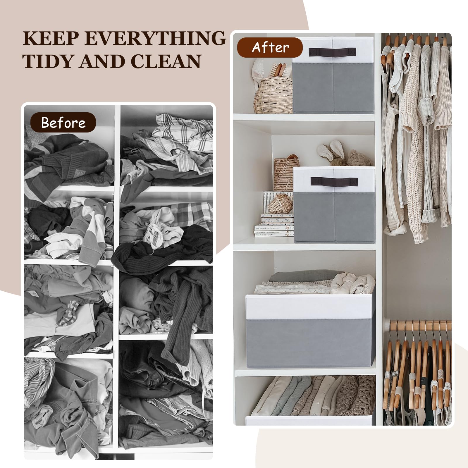 Criusia Closet Organizers And Storage Baskets - 6 Pack Shelf Organizer Bins With Handles - Clothes Storage Bins For Bedroom Nurs