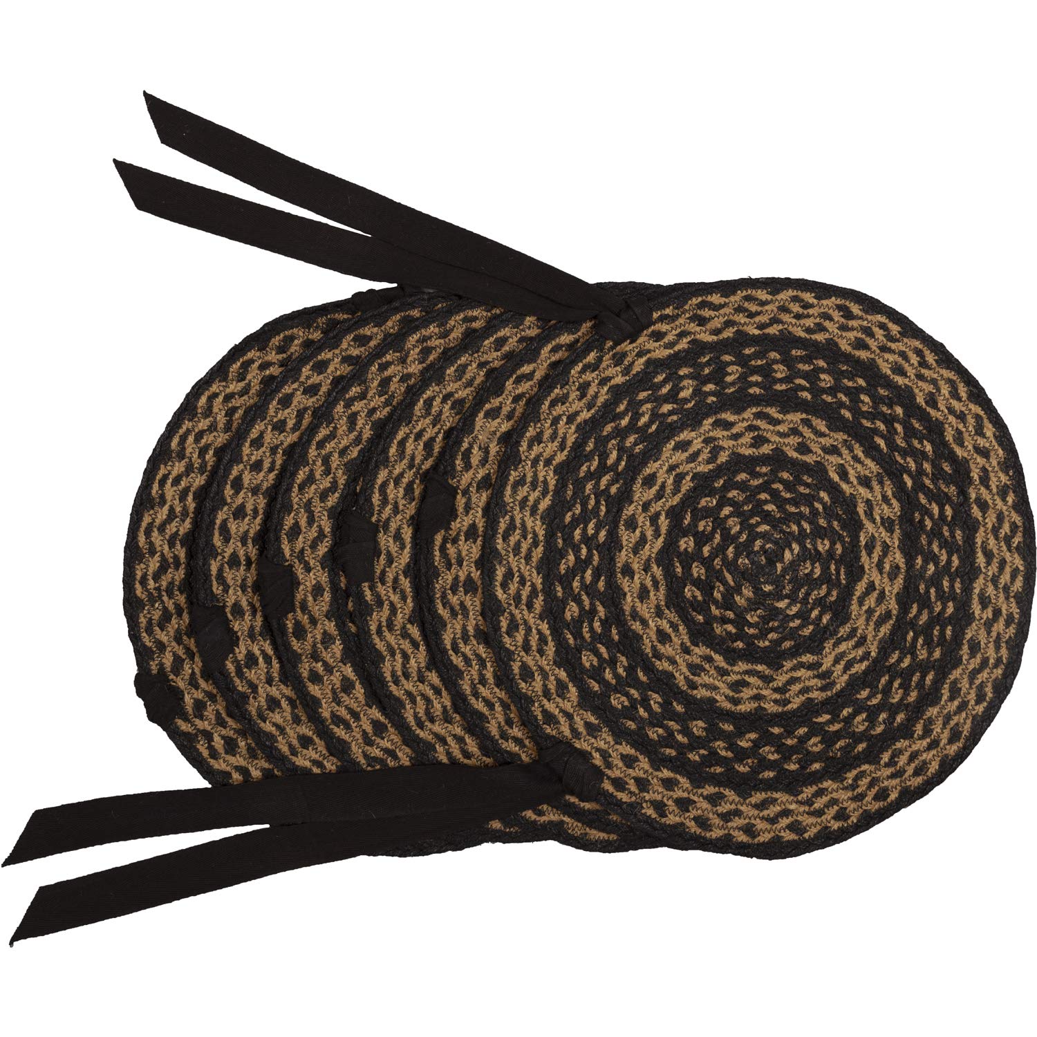 VHC Brands Farmhouse Primitive Jute Textured Striped Round Kitchen Table Chair Pad Set of 6 15