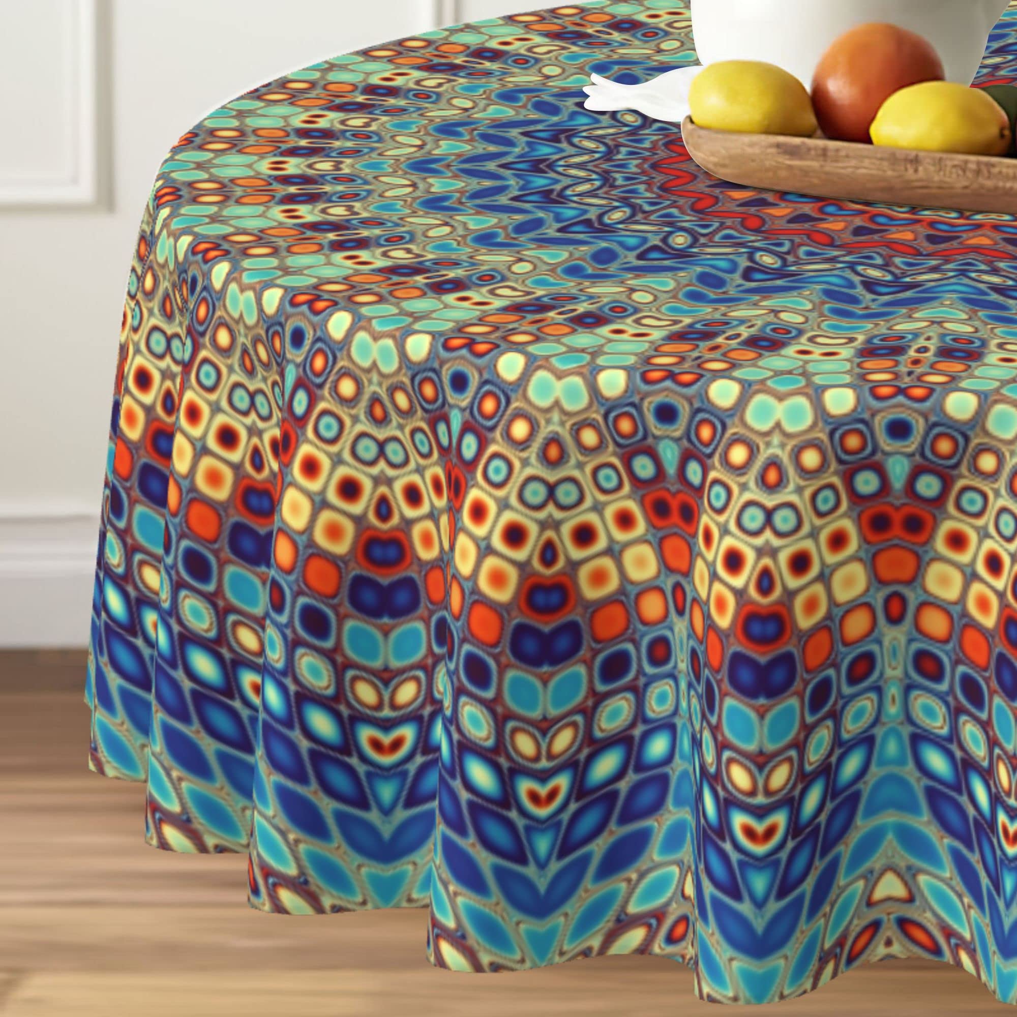 Boho Round Tablecloth 60 Inch, Bohemian Circle Table Cloth, Stain Resistance, Water Repellent And Wrinkle-Free, Colorful Tablecl