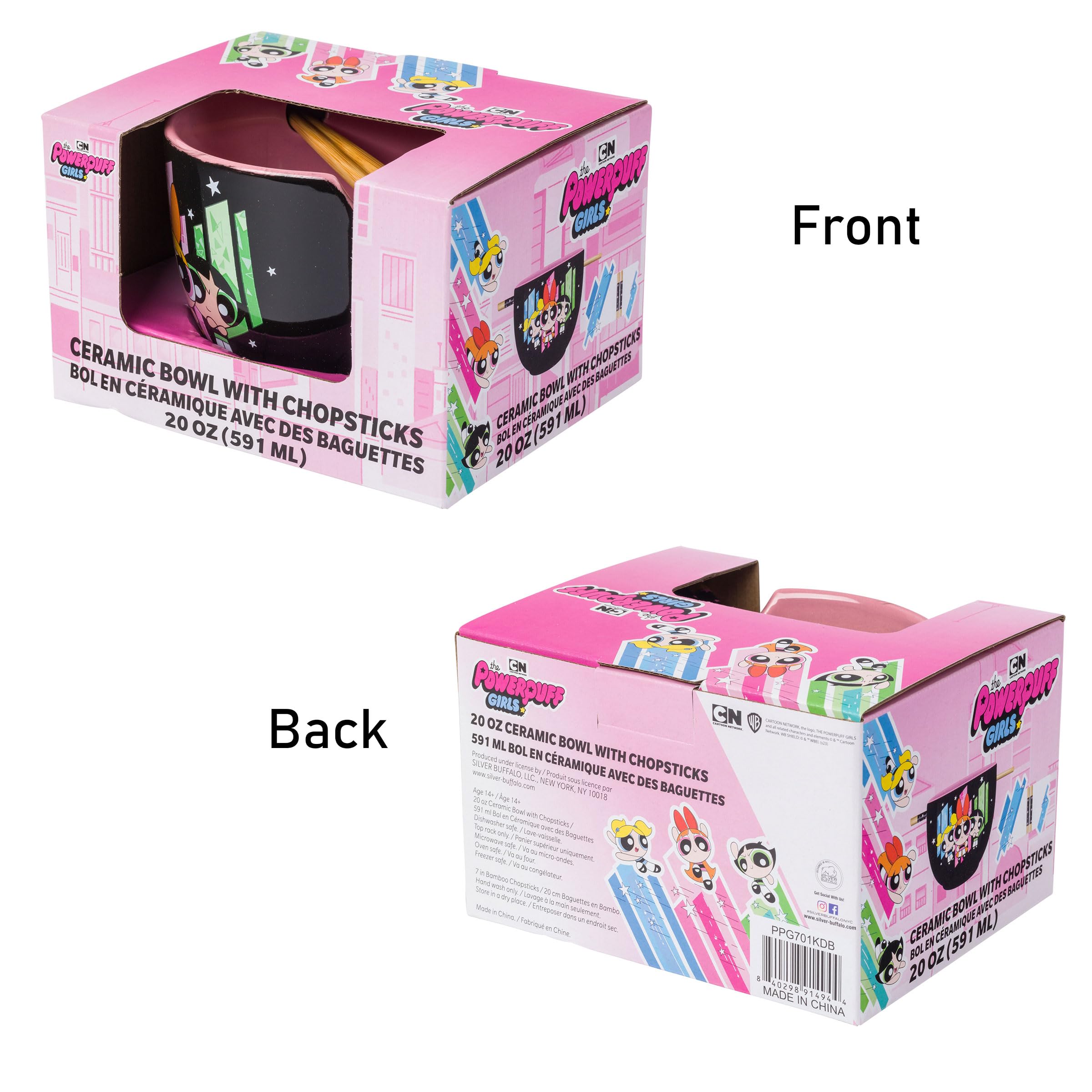 Silver Buffalo The Powerpuff Girls Girl Power Featuring Blossom, Bubbles, And Buttercup Ceramic Ramen Noodle Rice Bowl With Chop