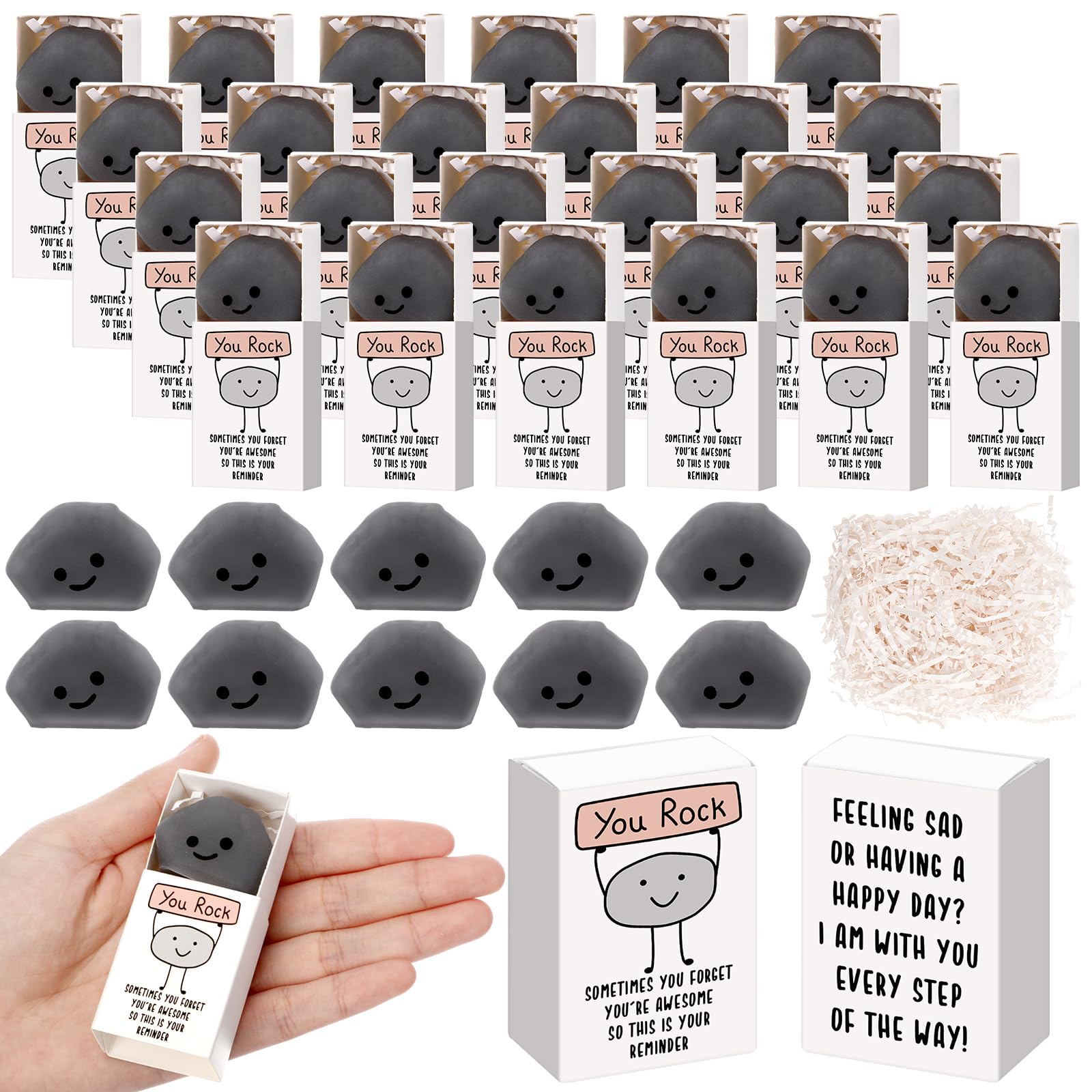 Wettarn 36 Sets You Rock Gifts Cute Stress Balls with Support Gift Boxes Inspirational Party Favors for Employee Coworker Friend
