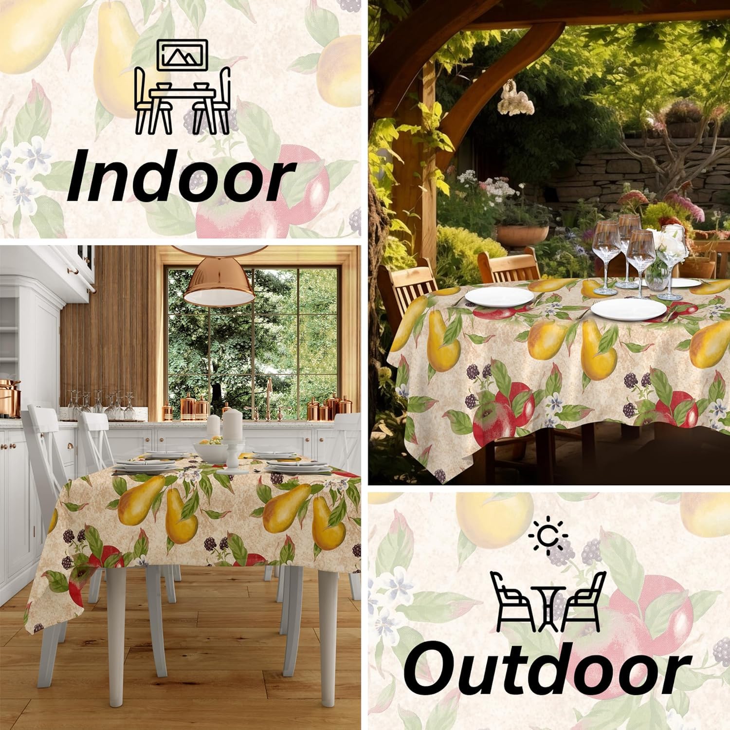 Everyday Luxuries Waterproof Oblong Tablecloth 60 X 84 Inch Stain And Wrinkle Resistant | Decorative 3.6 Gauge Everyday Fruits V