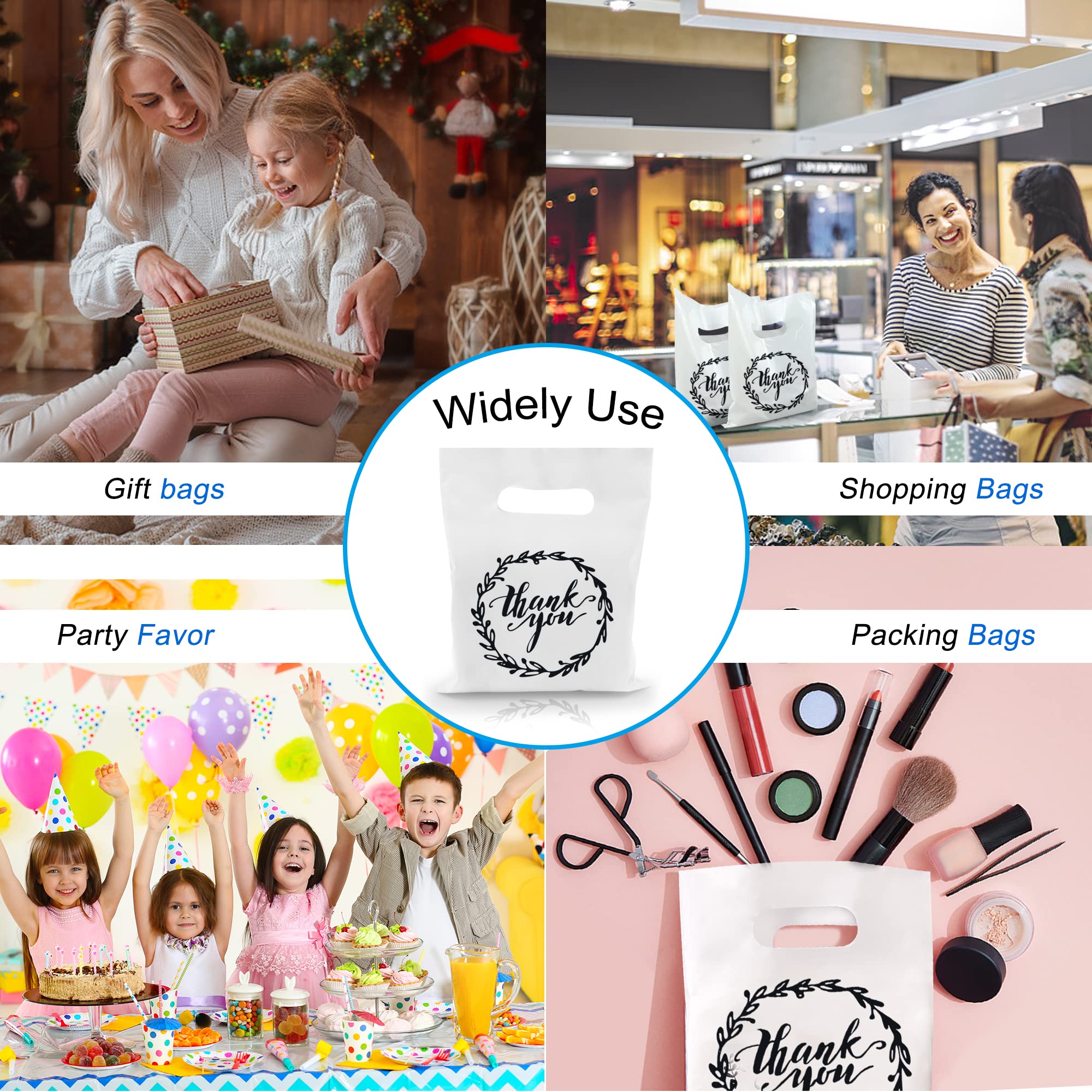 TOSPARTY 100 PCS Plastic Thank You Merchandise Bags White Party Present Bags Candy Cookie Treat Bags for Birthday Party Wedding Christmas Retirements