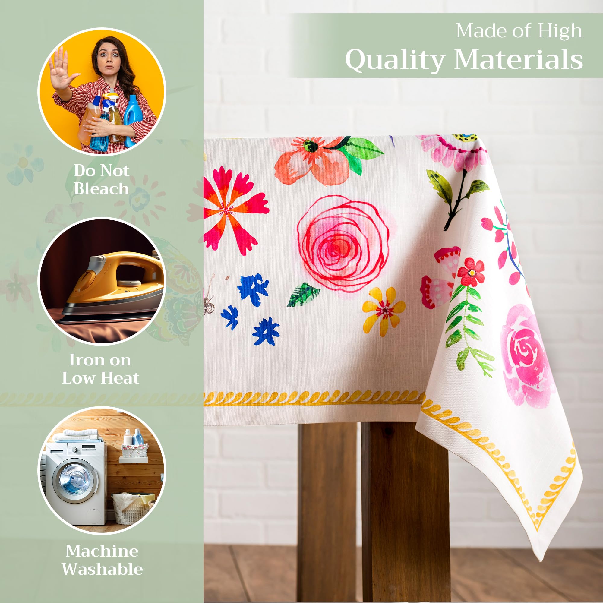 Maison d Hermine Table Cloth Rectangle Table 100% Cotton 70 x 120 Inches Tablecloth Reusable for Dining Room, Farmhouse, Home,
