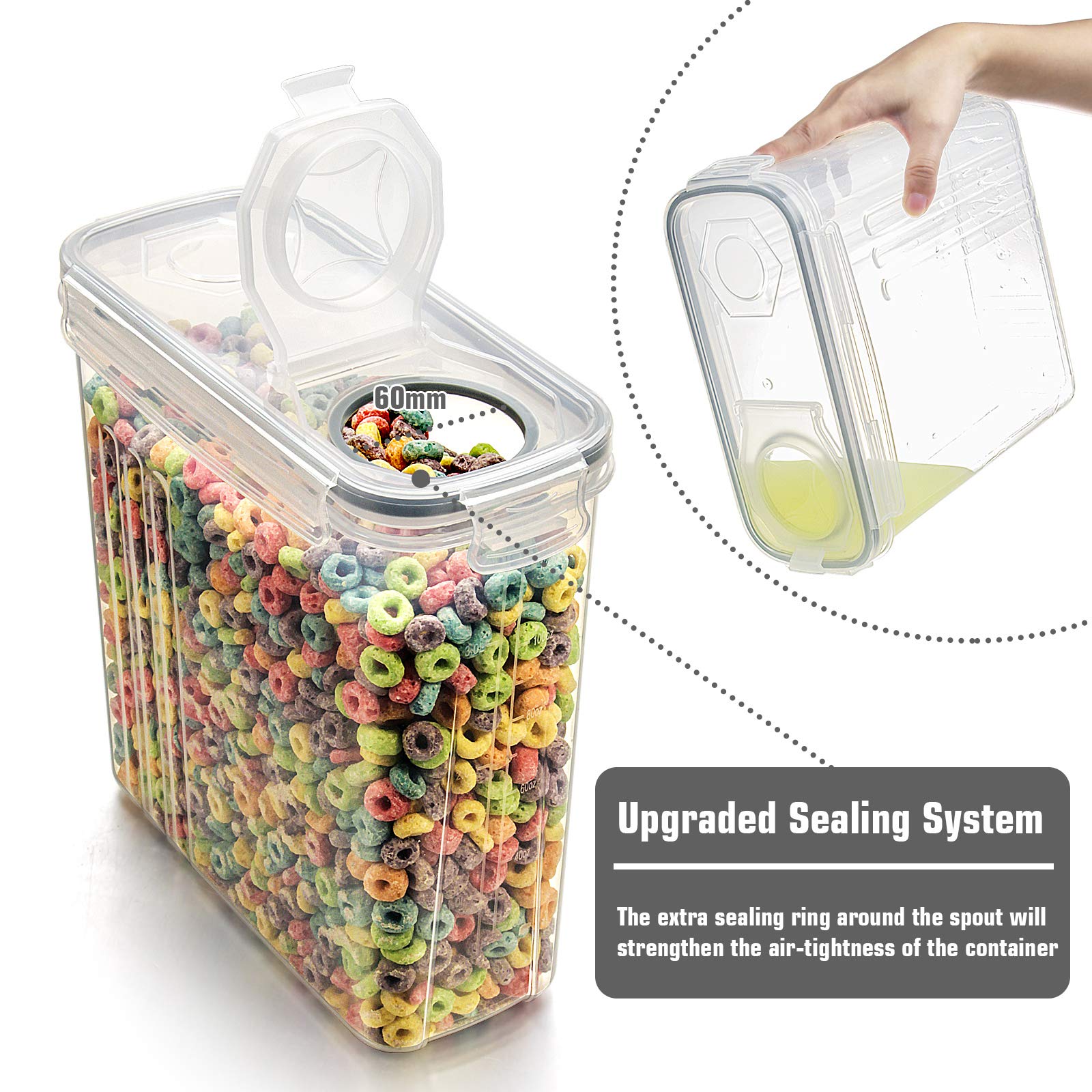 Wildone Cereal Storage Containers Set, Large Bpa Free Plastic Airtight Food Storage Containers 4L /135.3Oz For Cereal, Flour, Su